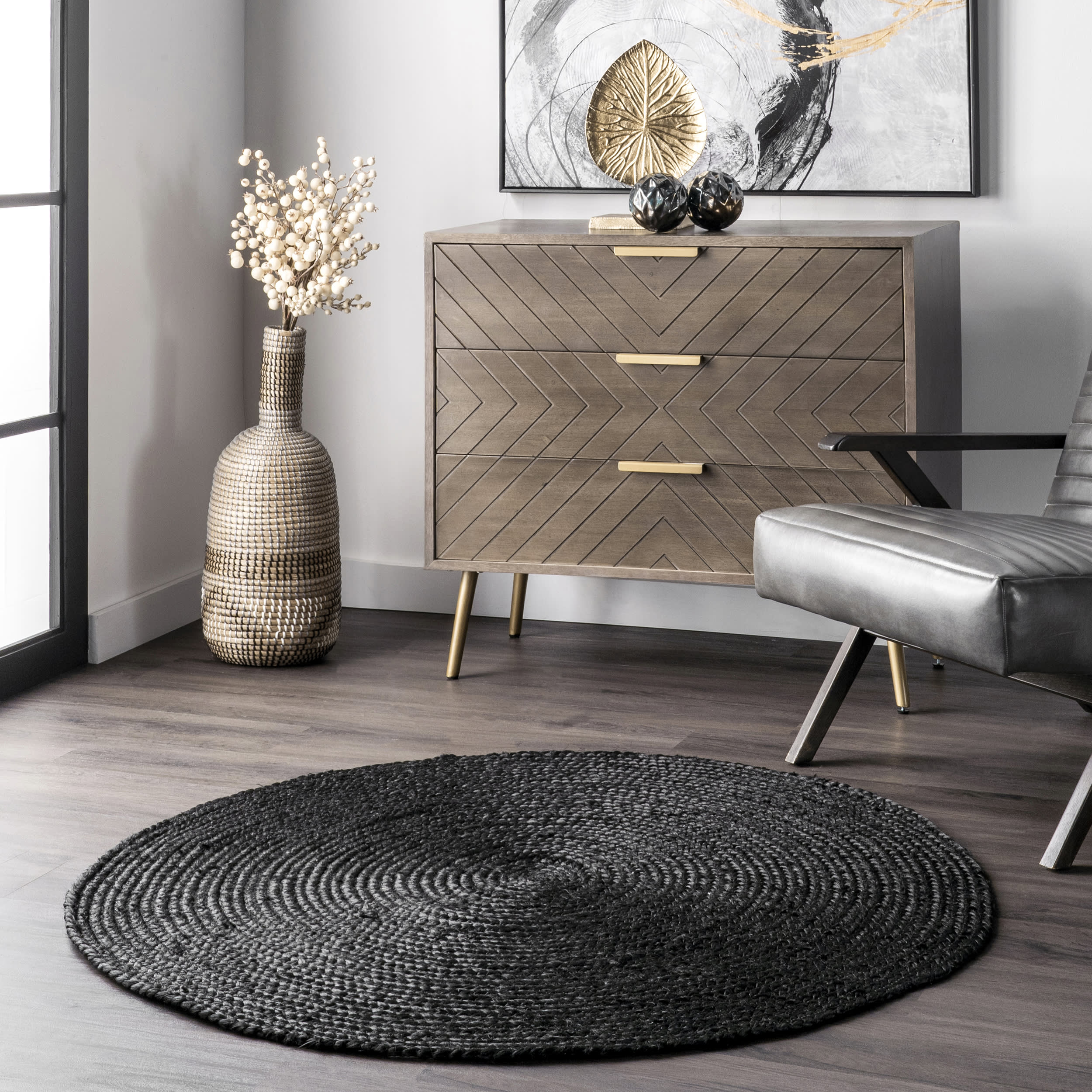 Jute Braided Rug | Black - Image 2