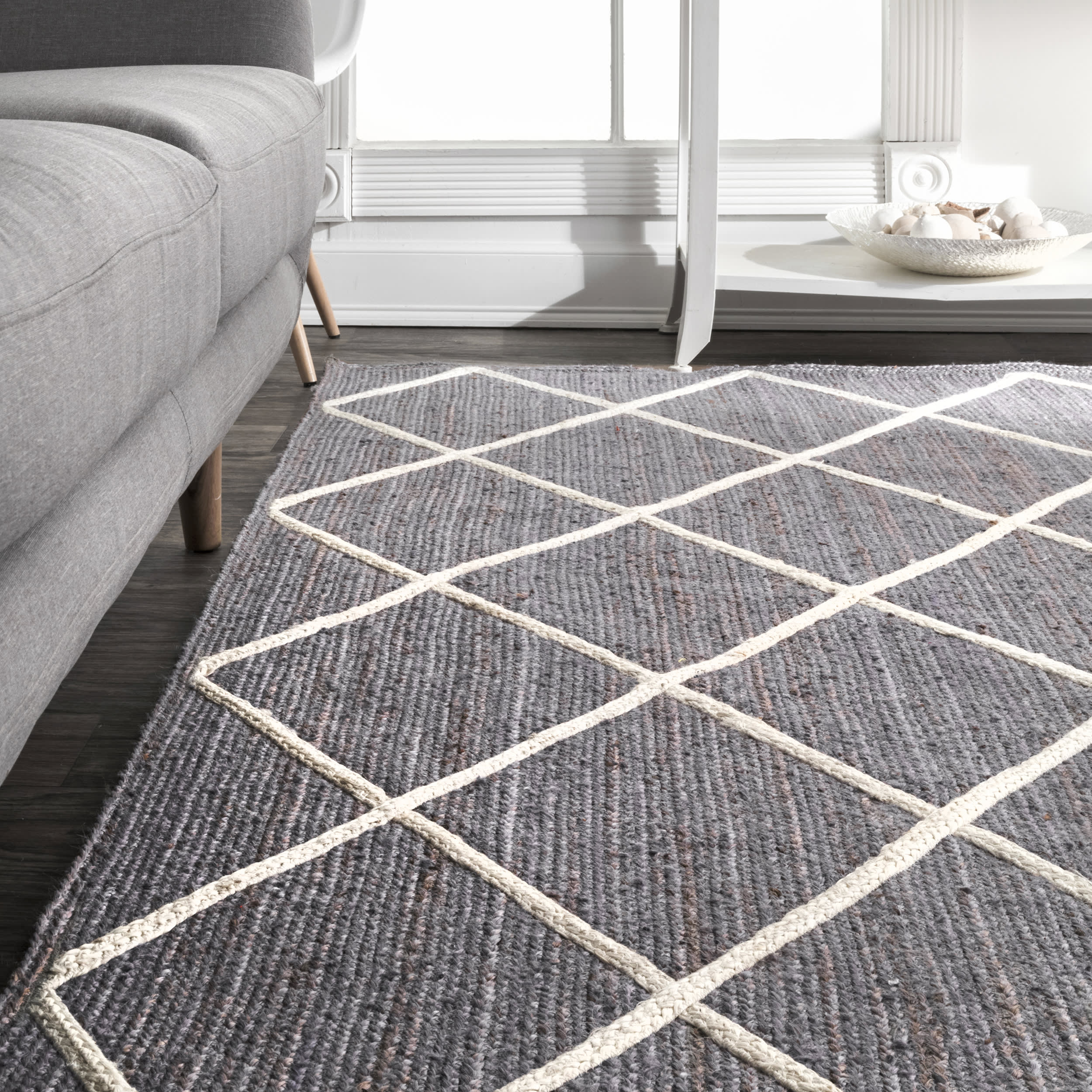 Jute Braided Trellis Rug | Grey - Image 4