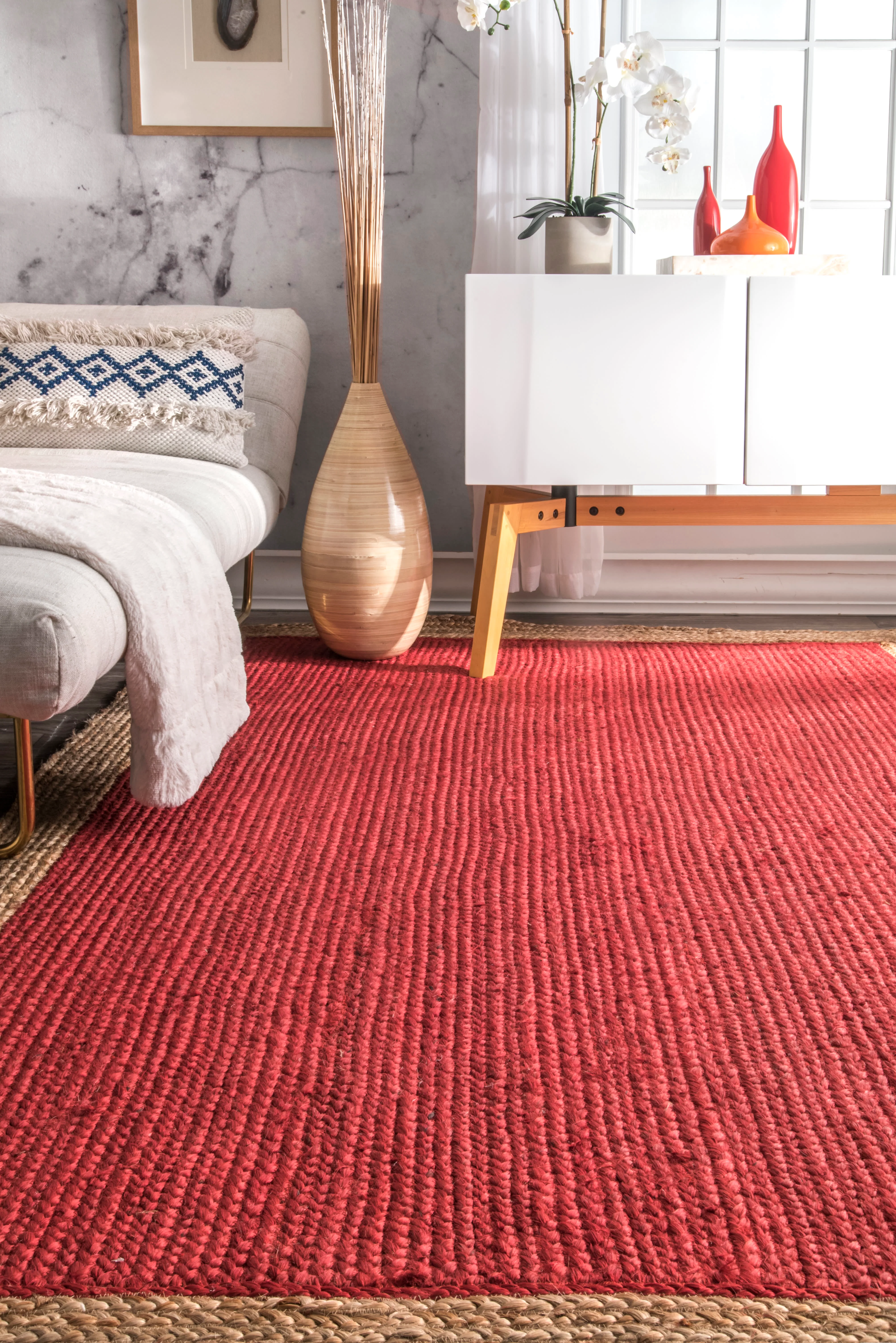 Jute Simple Border Rug | Red - Image 4