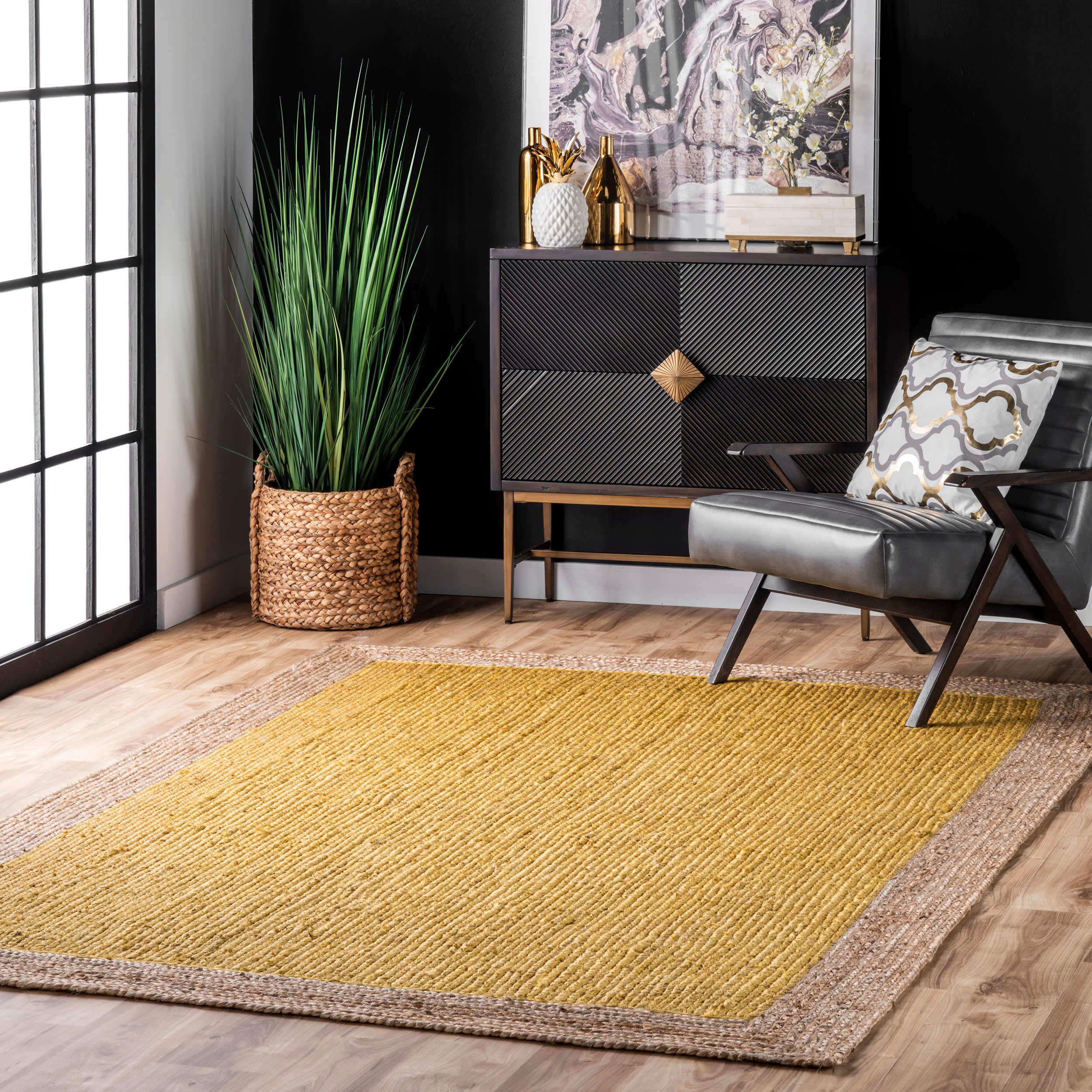 Jute Simple Border Rug | Yellow - Image 2