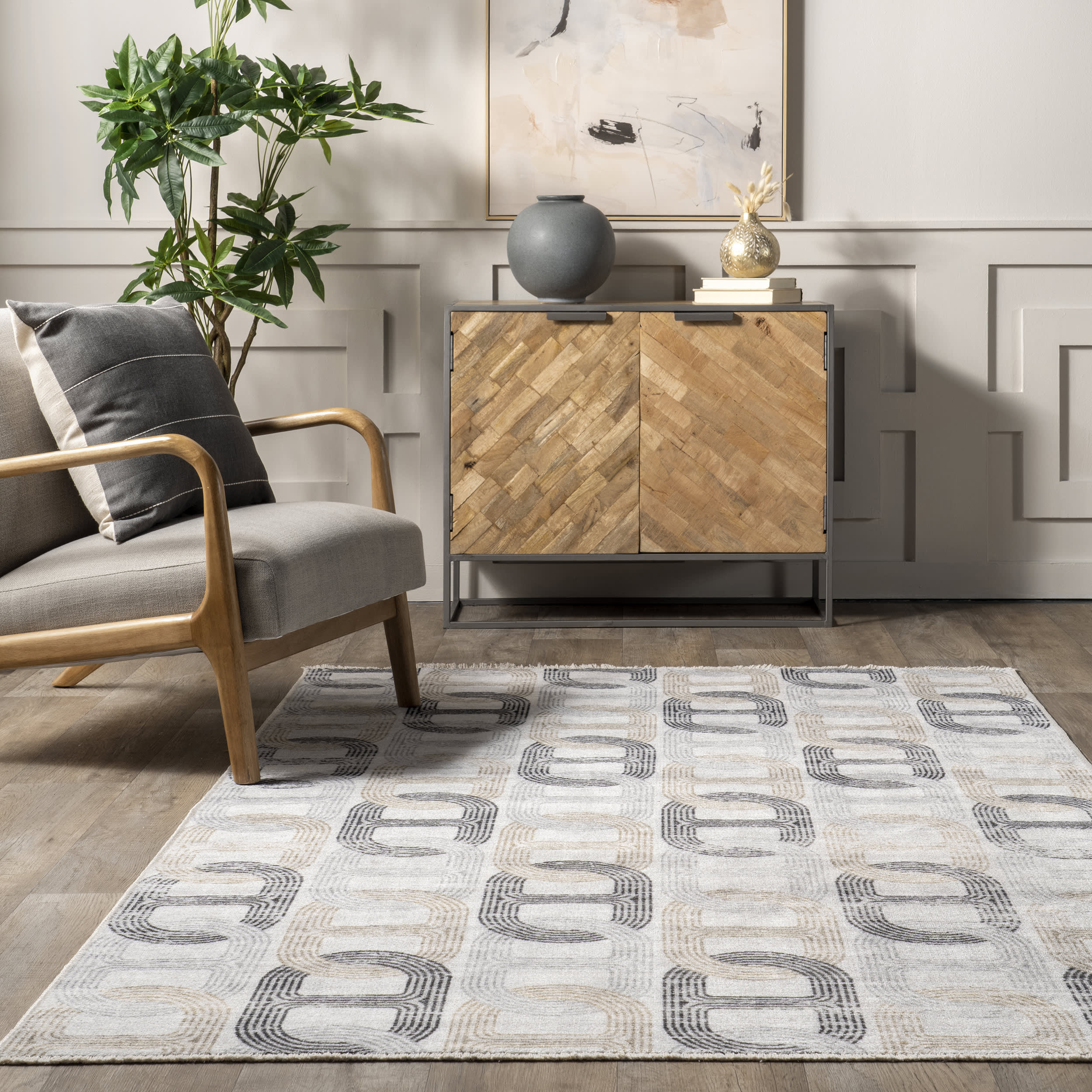 Kadenza Washable Chain-Link Rug | Beige - Image 4