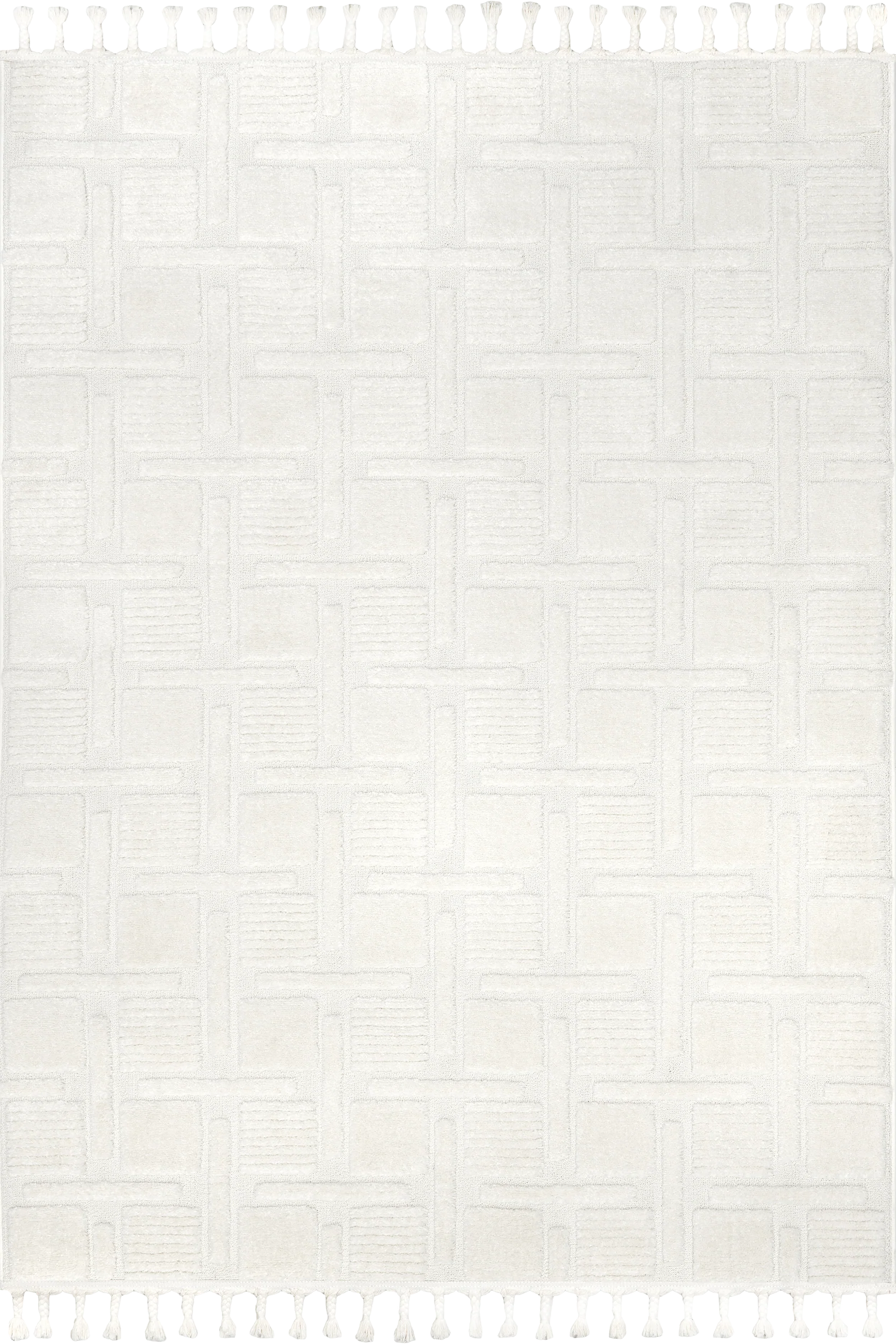 Kaelie Geometric Tasseled Rug | Off White