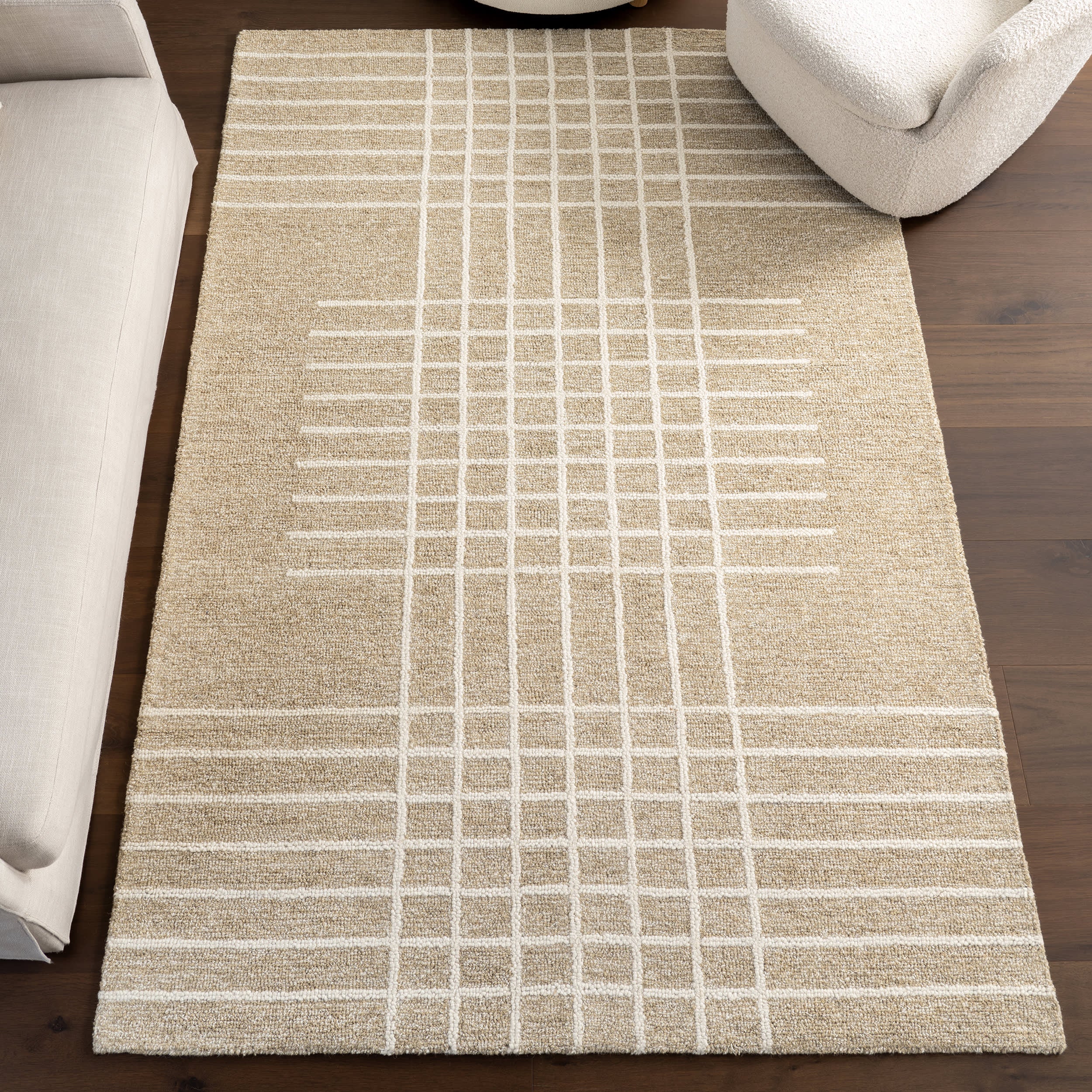 Kahlani Striped Checker Rug | Beige - Image 2