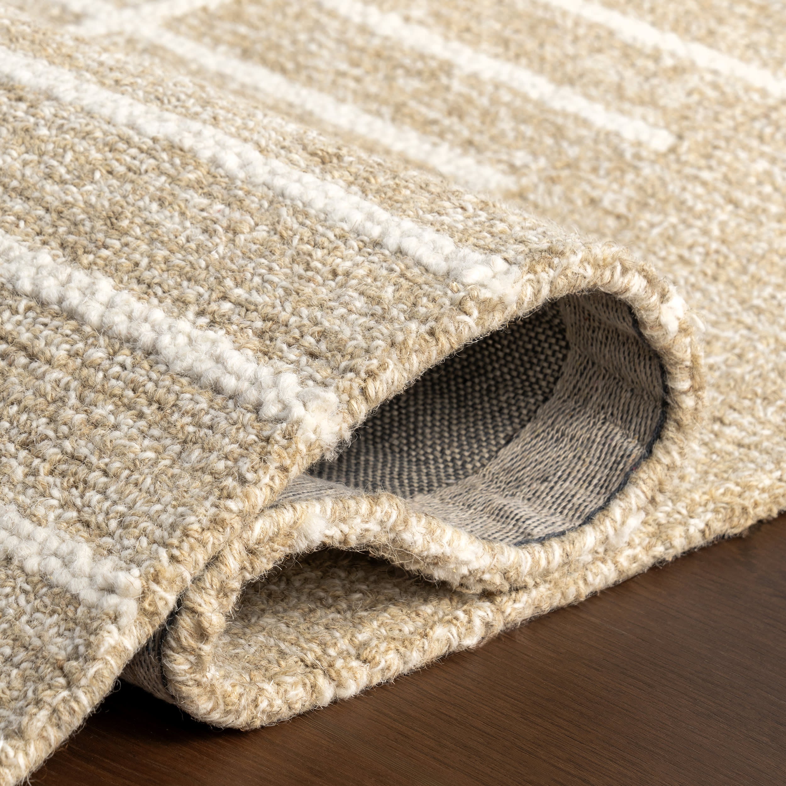 Kahlani Striped Checker Rug | Beige - Image 9