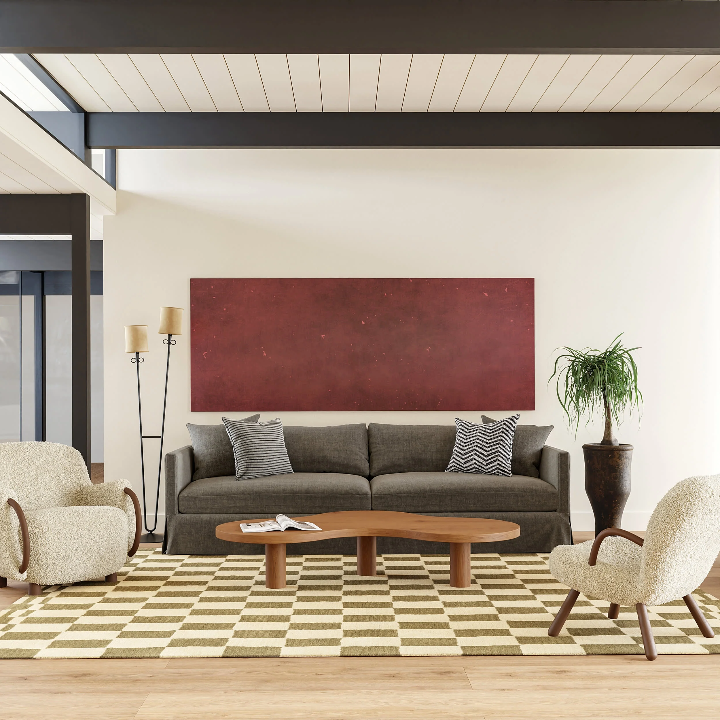 Kai Checkerboard Wool Rug | Olive - Image 2