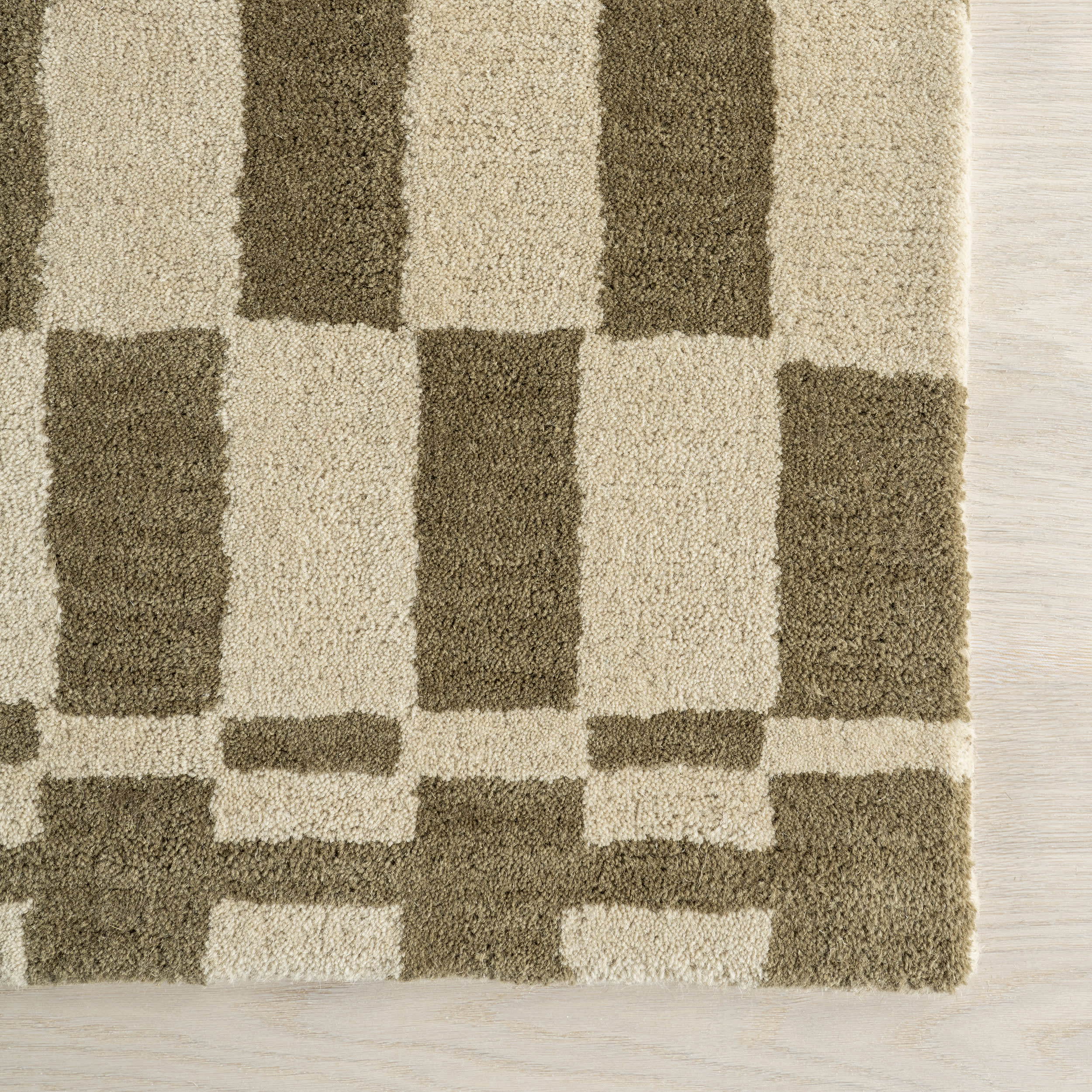 Kai Checkerboard Wool Rug | Olive - Image 4