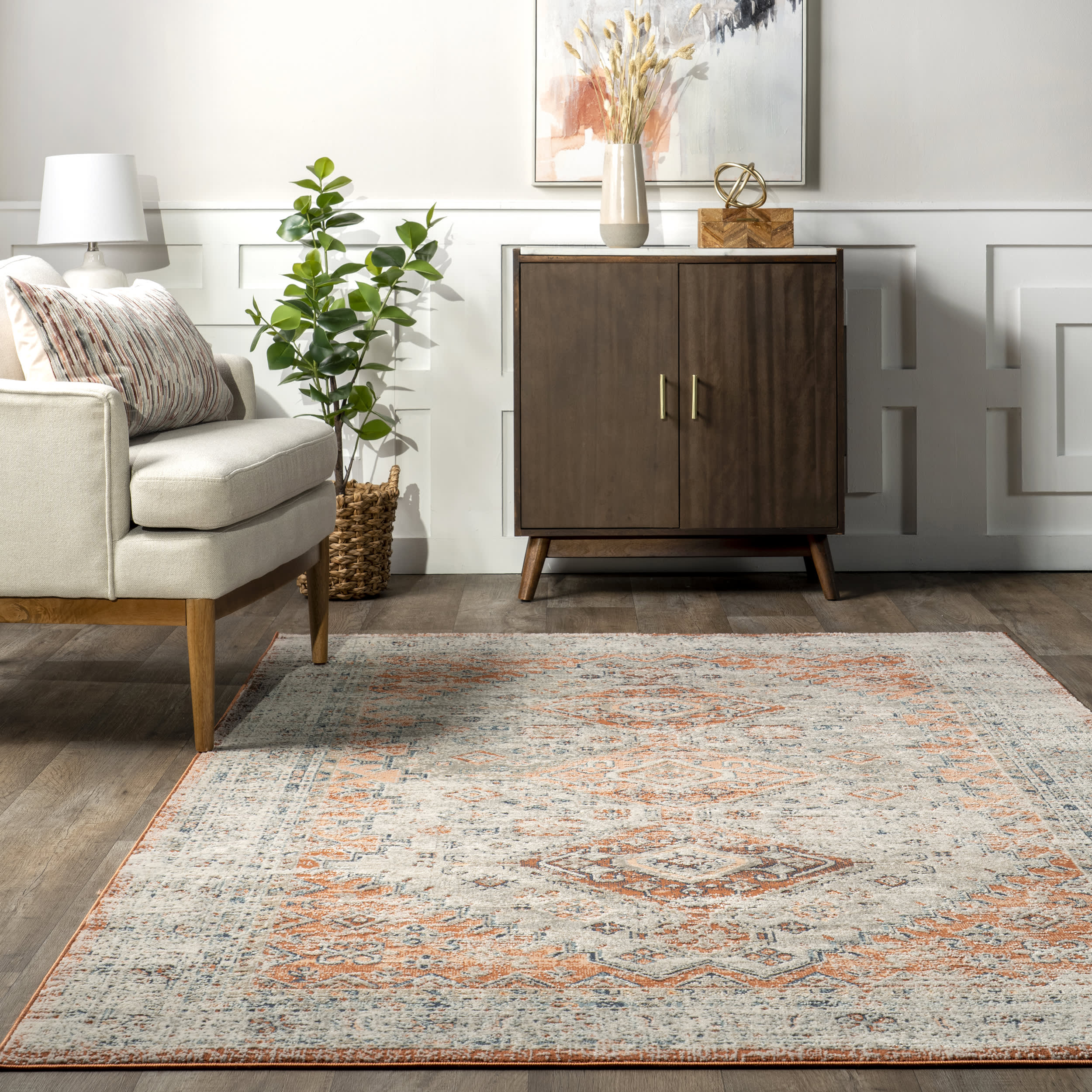 Kaia Distressed Persian Rug | Beige - Image 4