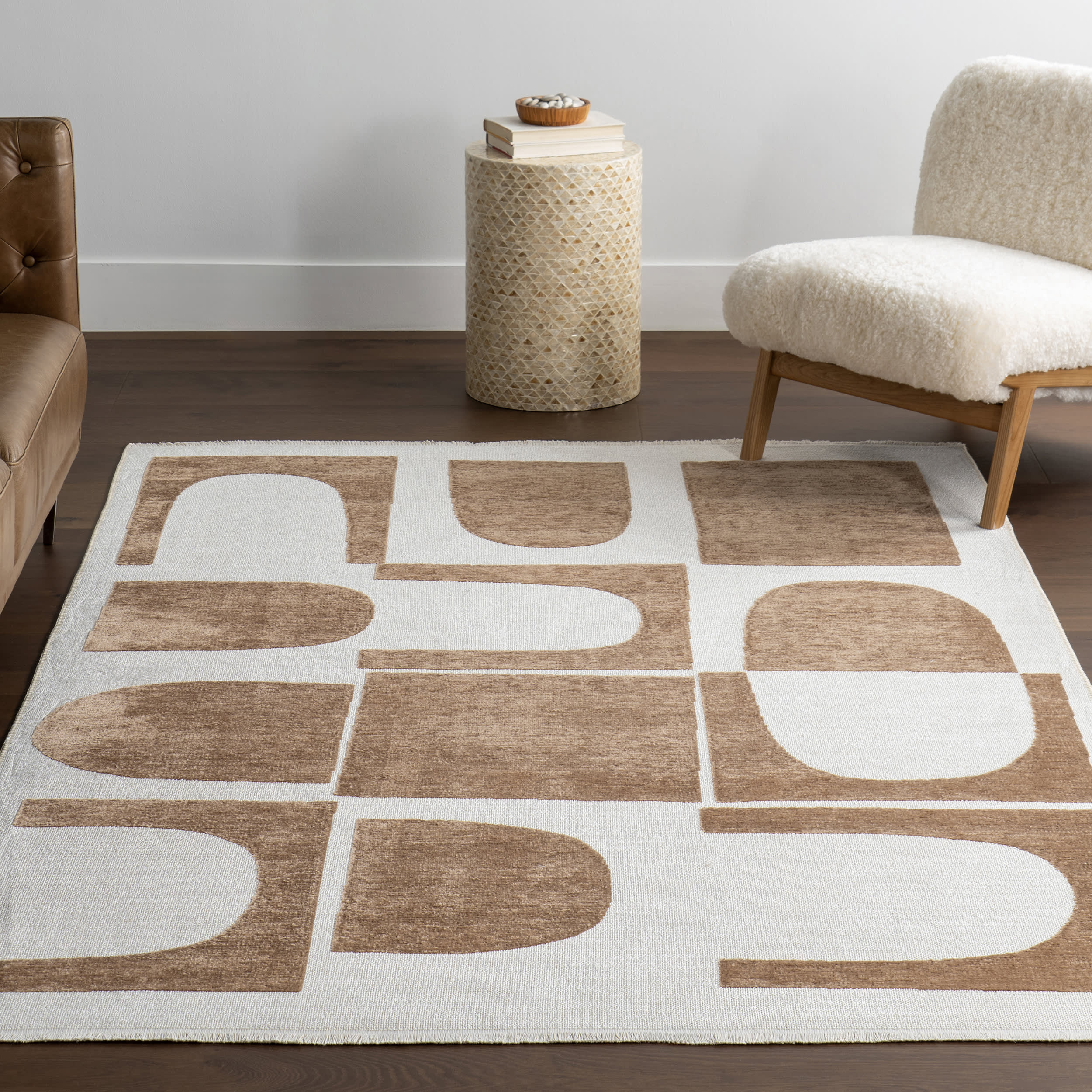 Kali Modern Geometric Reversible Washable Rug | Taupe - Image 6