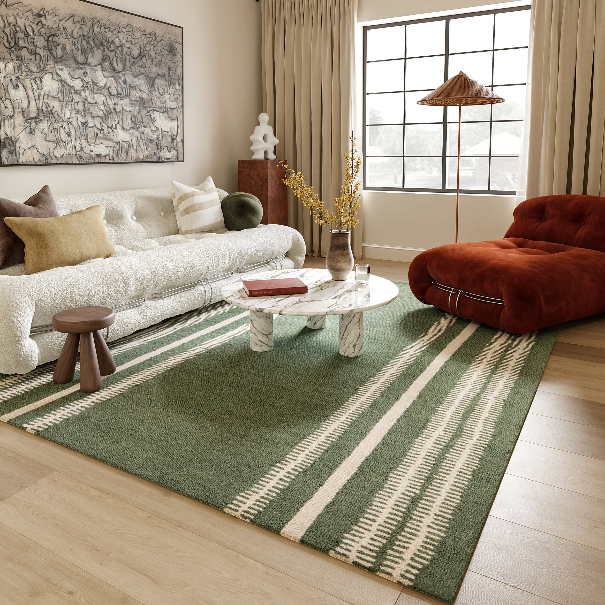 Kari Striped Wool Rug | Dark Green - Image 6