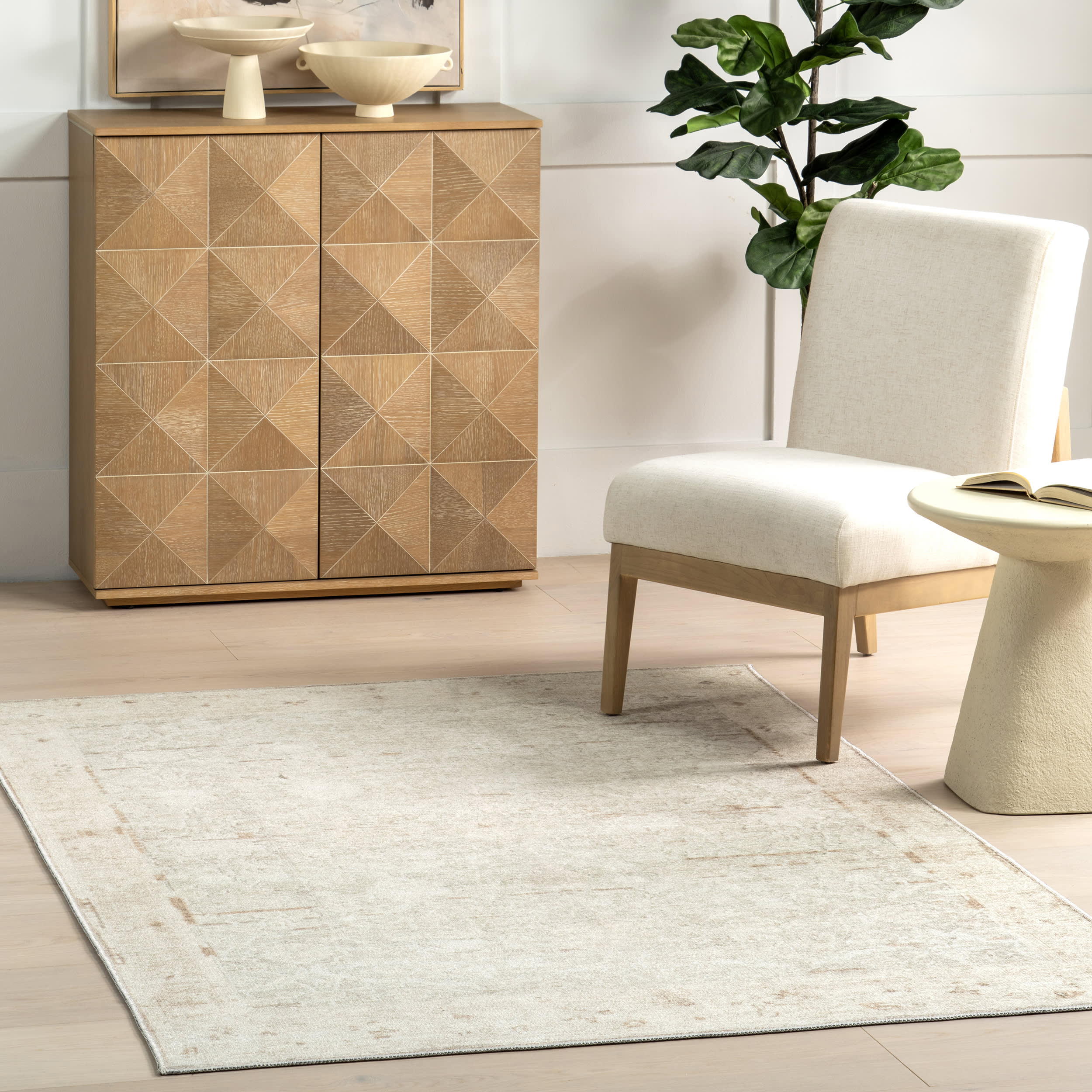 Karla Vintage Medallion Washable Rug | Beige - Image 2