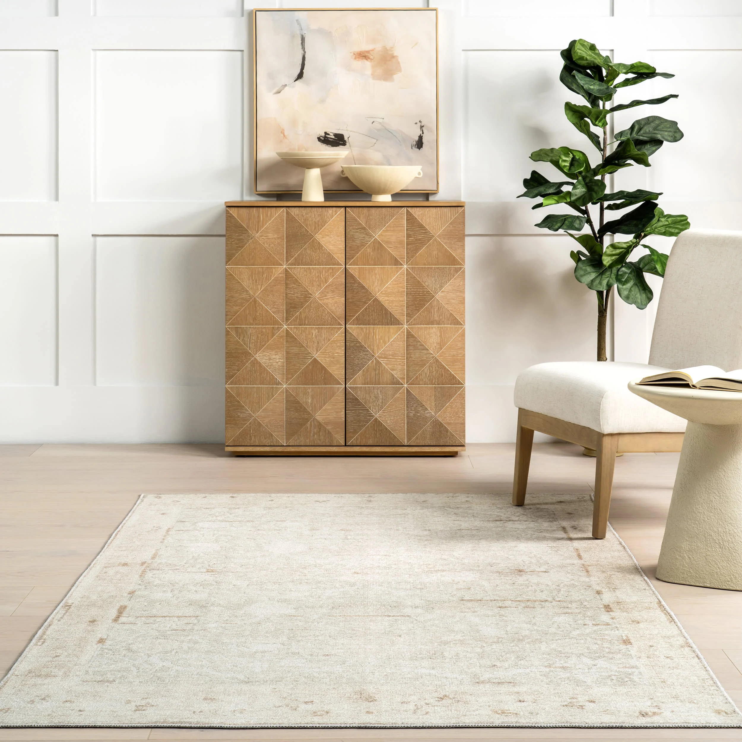 Karla Vintage Medallion Washable Rug | Beige - Image 4
