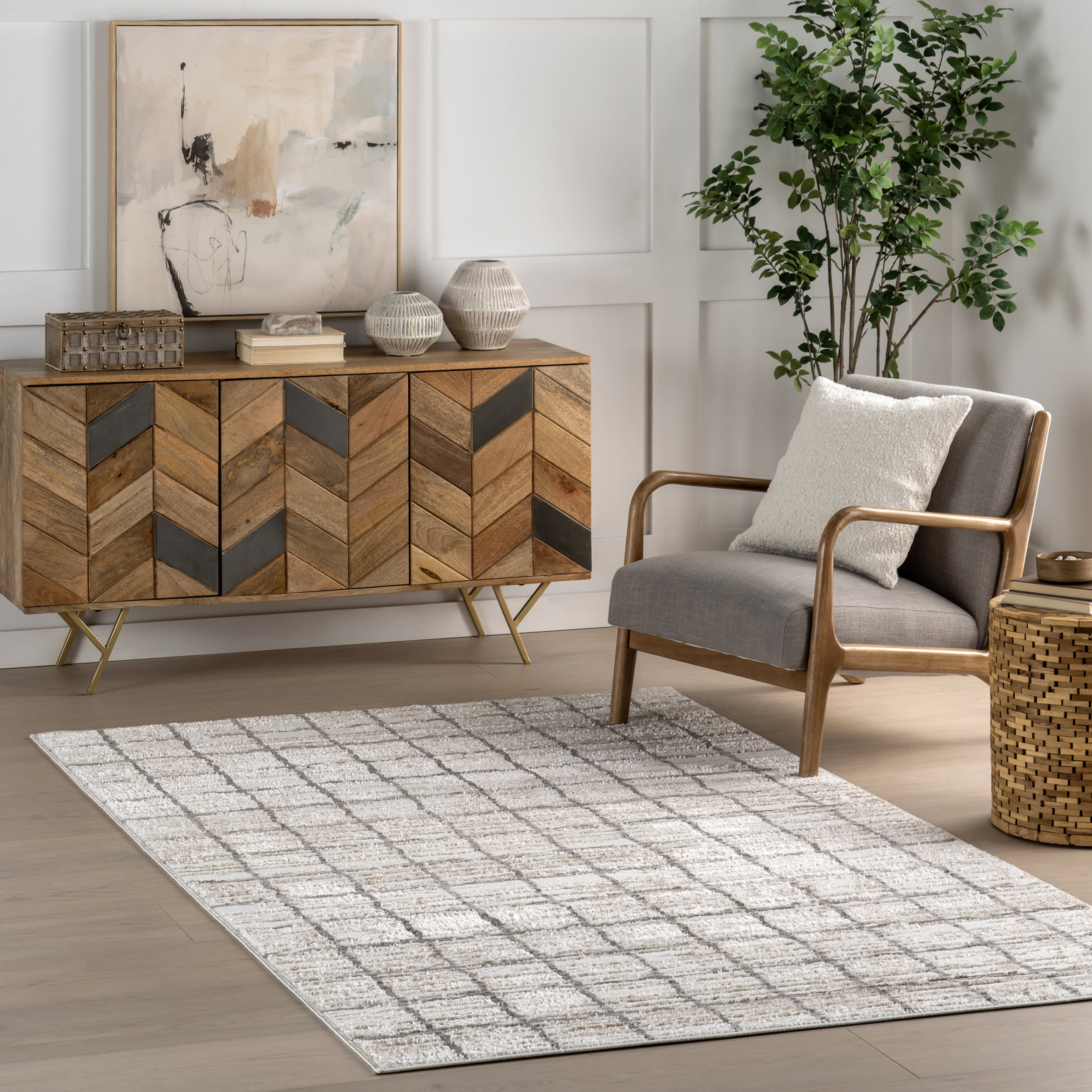 Karolina Checked Rug | Beige - Image 2