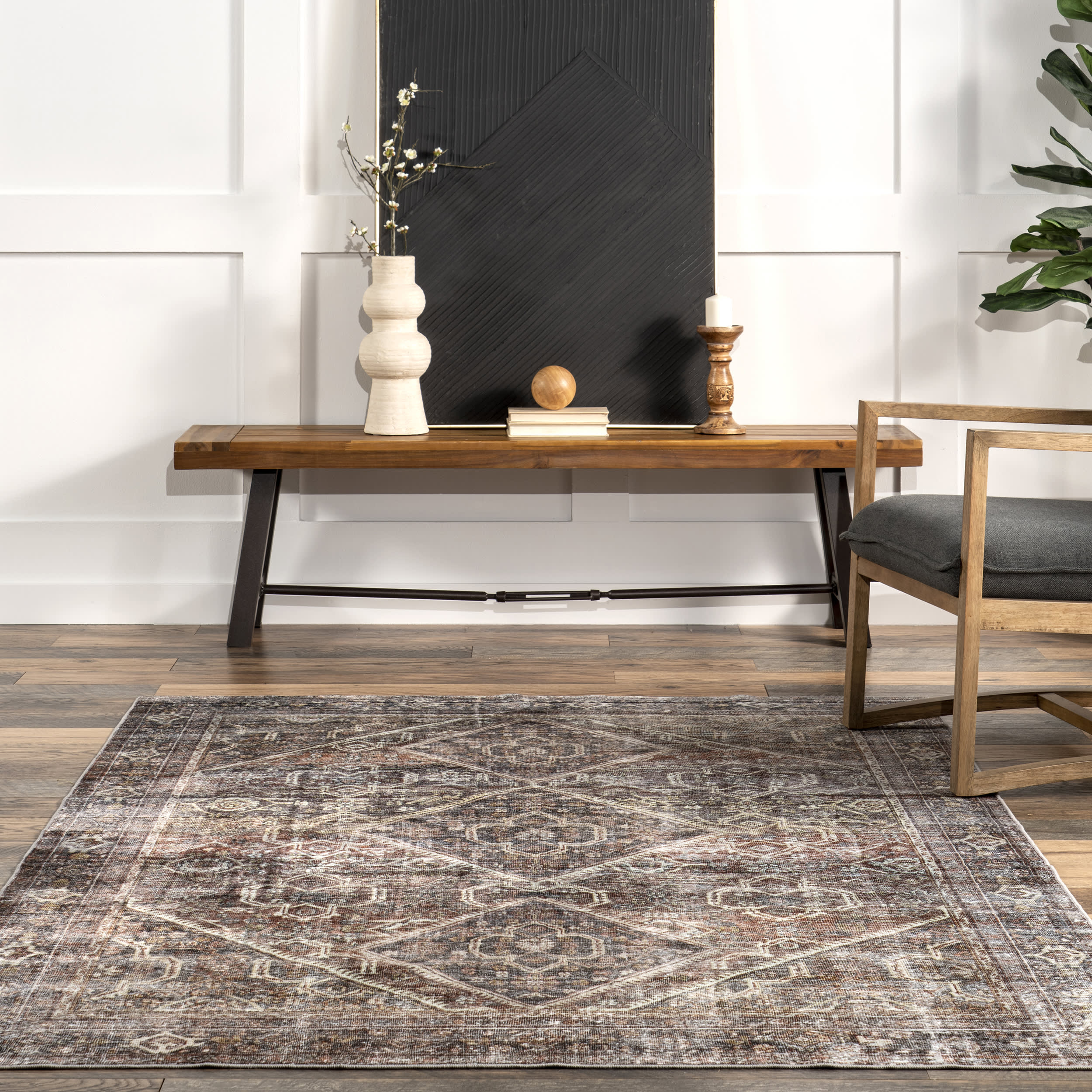Karrigan Vintage Washable Rug | Dark Red - Image 4