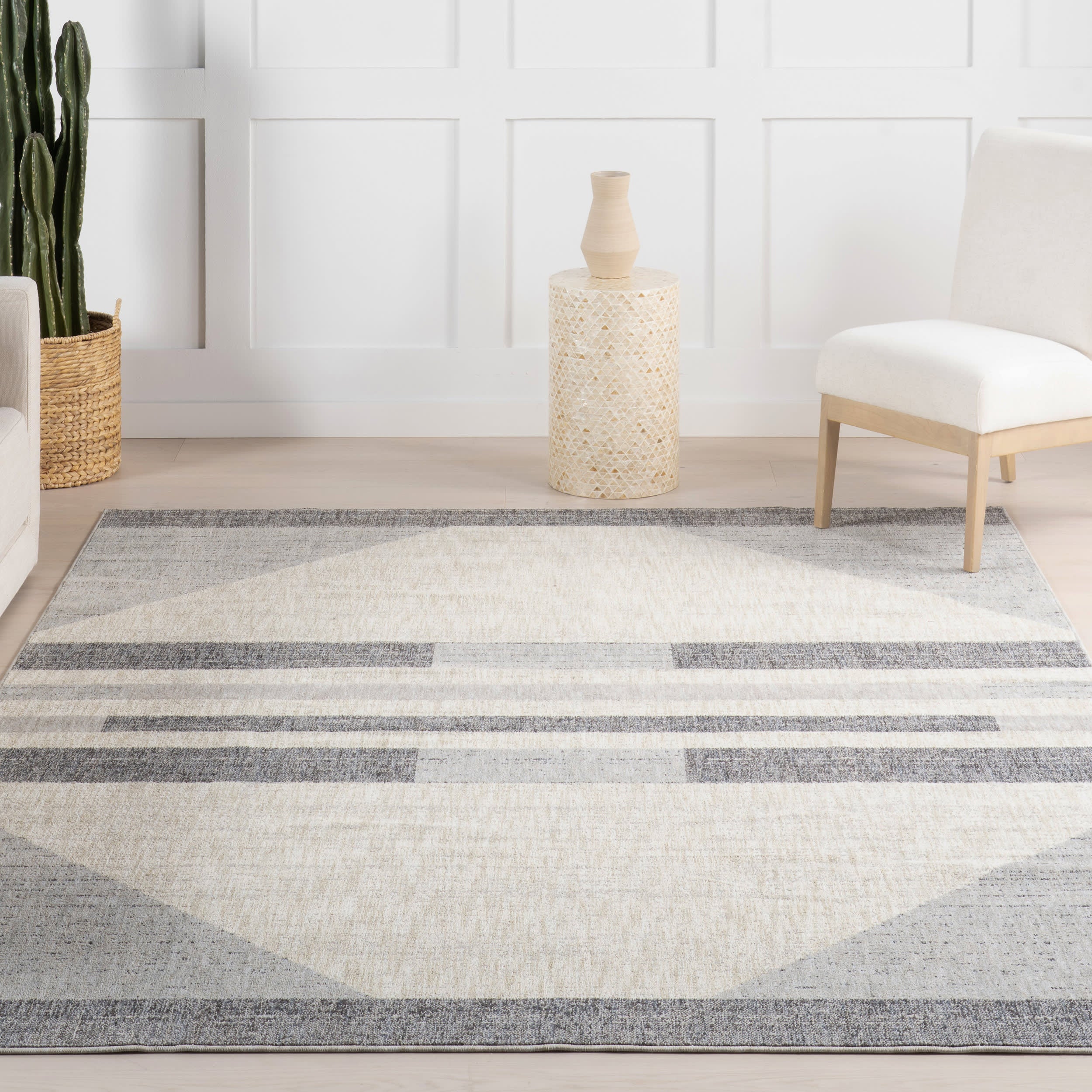 Karter Striped Trapezoid Rug | Light Grey - Image 5