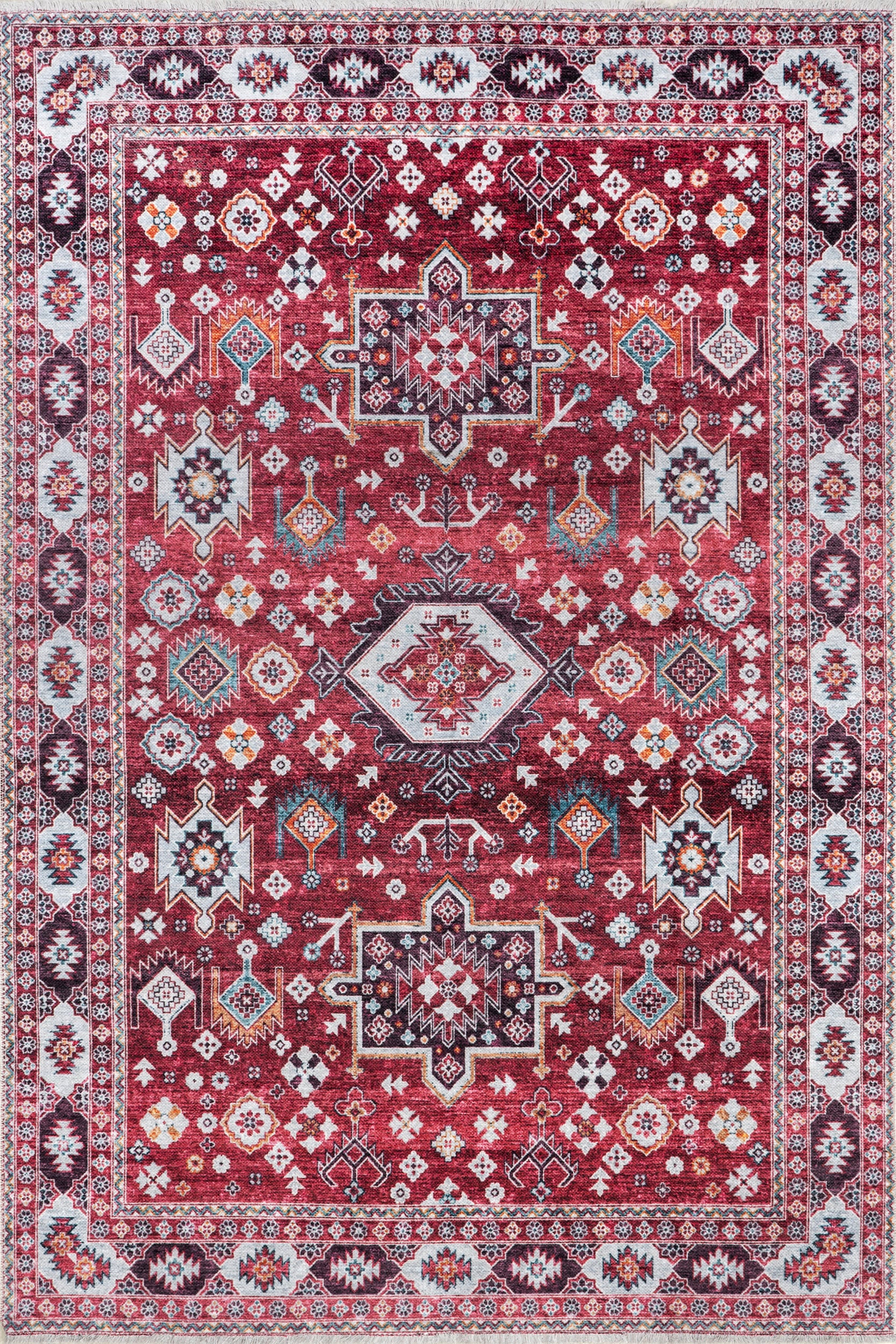 Kaski Medallion Washable Rug | Burgundy