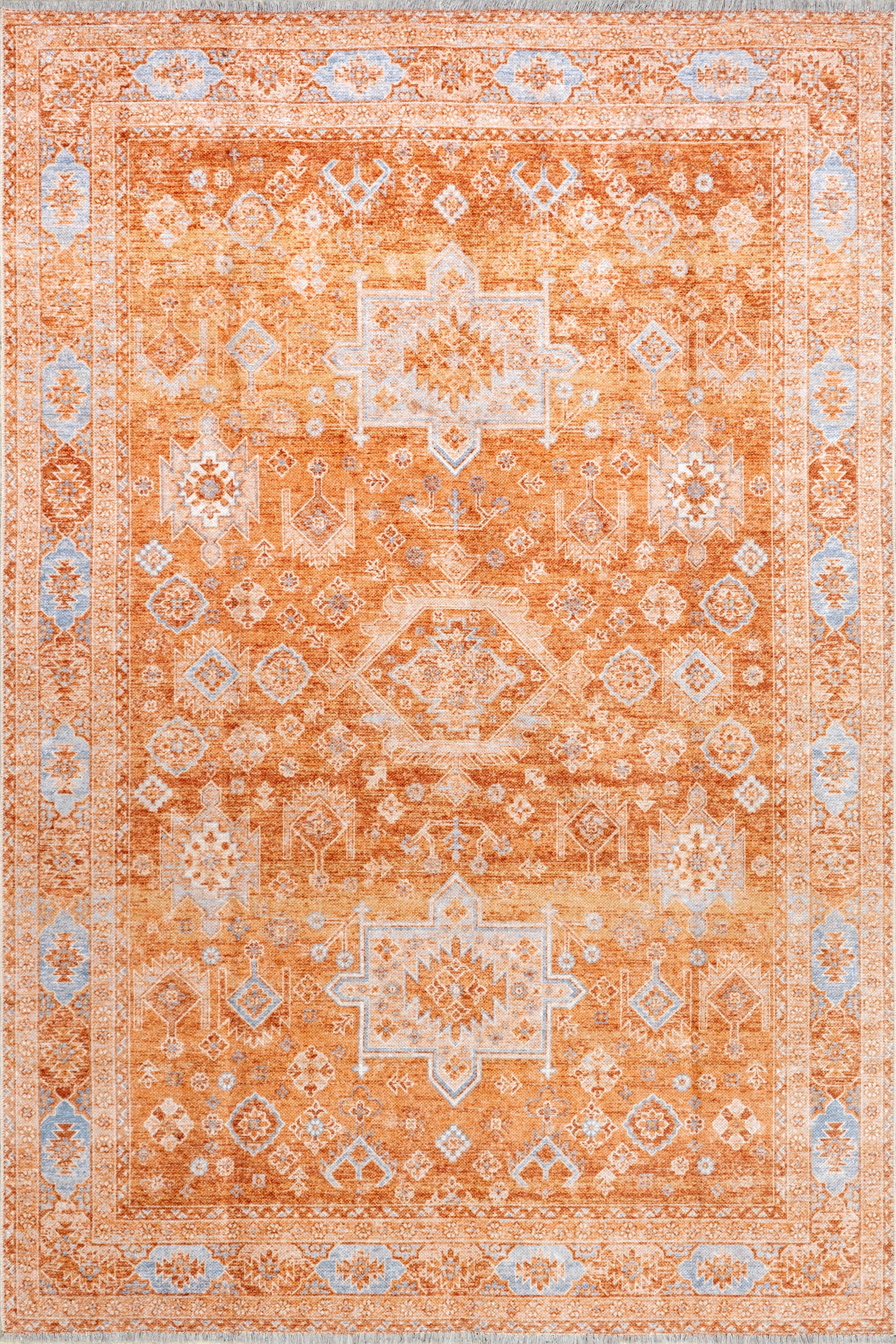 Kaski Medallion Washable Rug | Peach