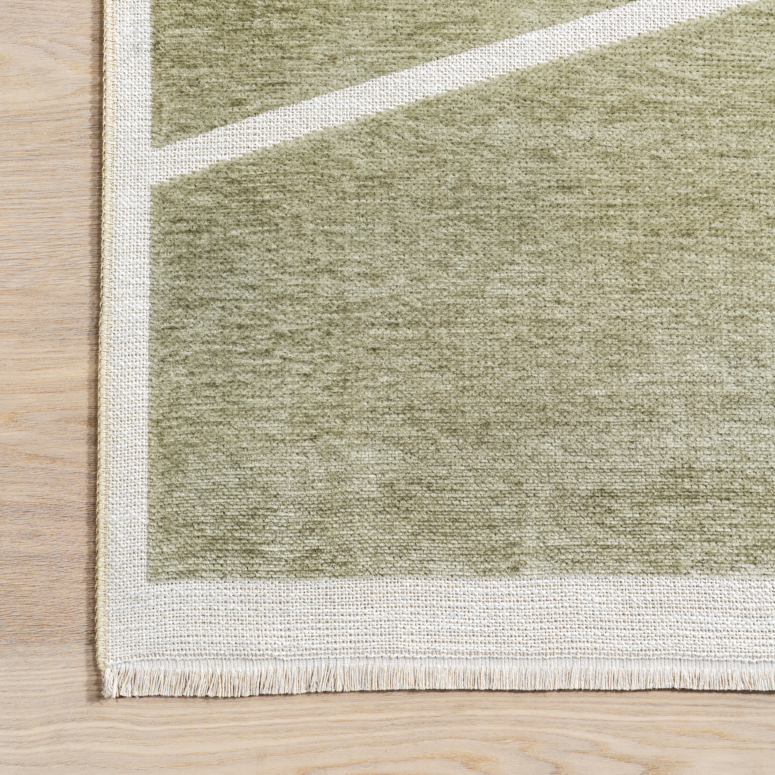 Katherine Geometric Fringed Reversible Washable Rug | Green - Image 4
