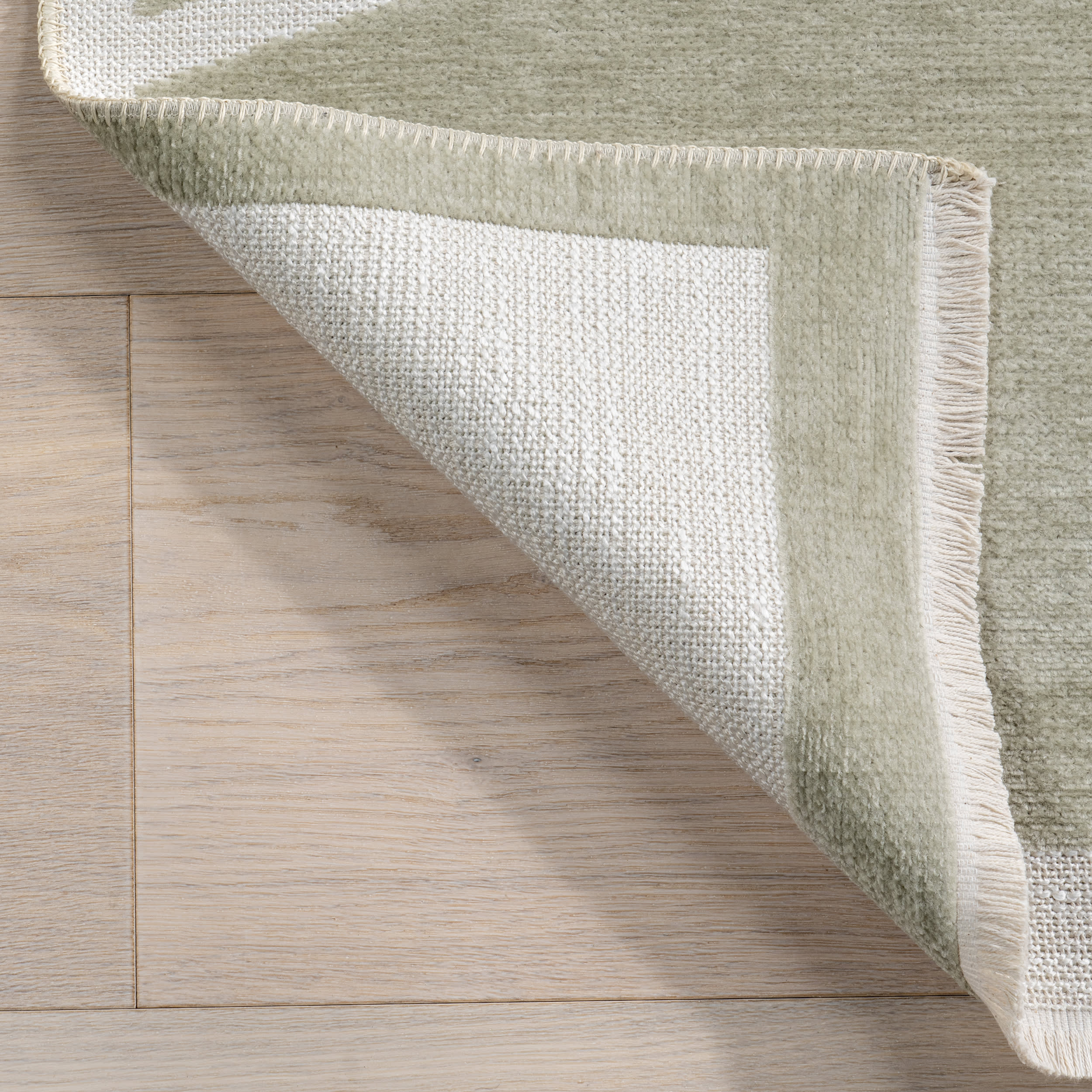 Katherine Geometric Fringed Reversible Washable Rug | Green - Image 8