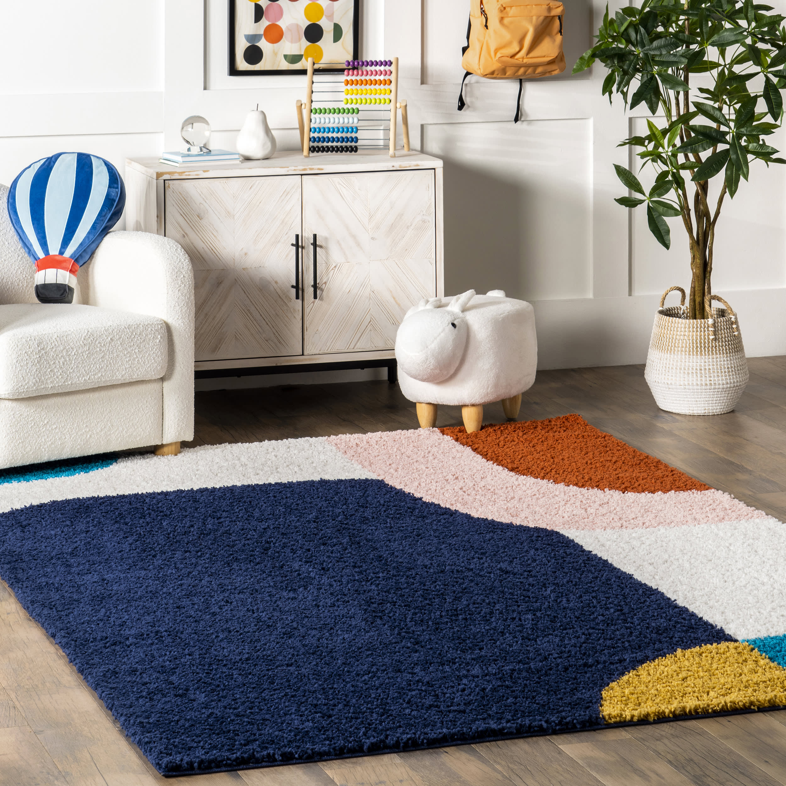 Kathyrn Shag Shapes Rug | Blue - Image 2