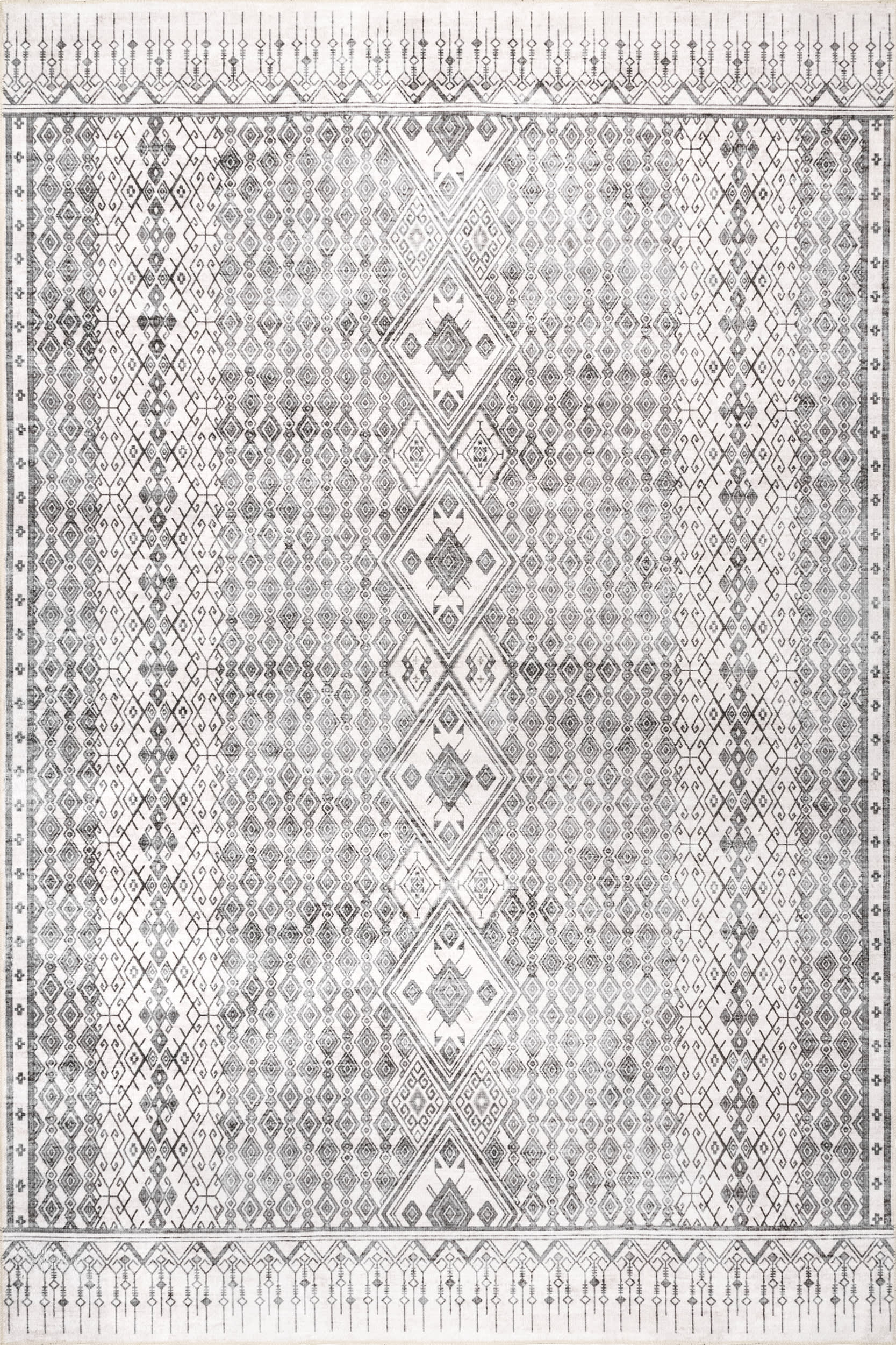 Kehlani Distressed Diamond Washable Rug | Light Grey