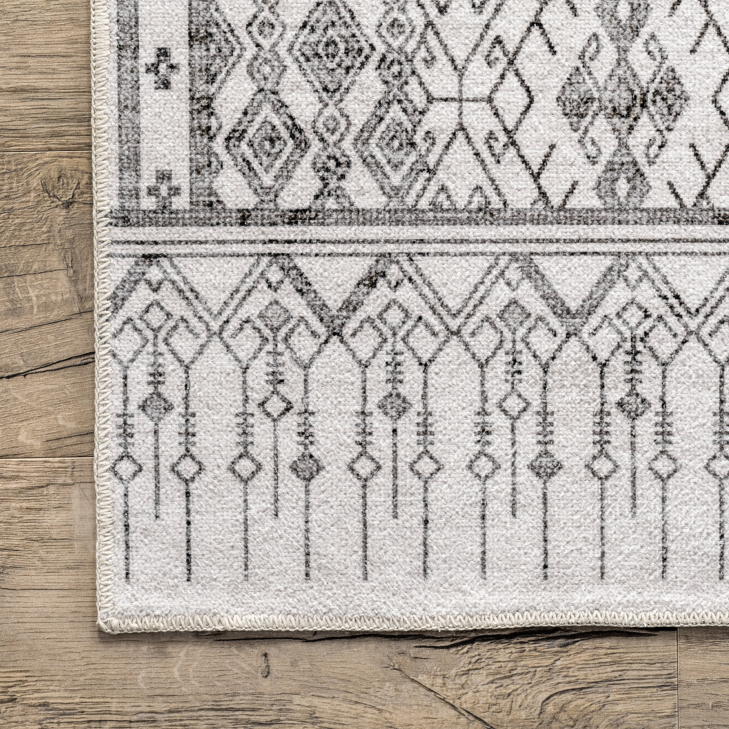 Kehlani Distressed Diamond Washable Rug | Light Grey - Image 3