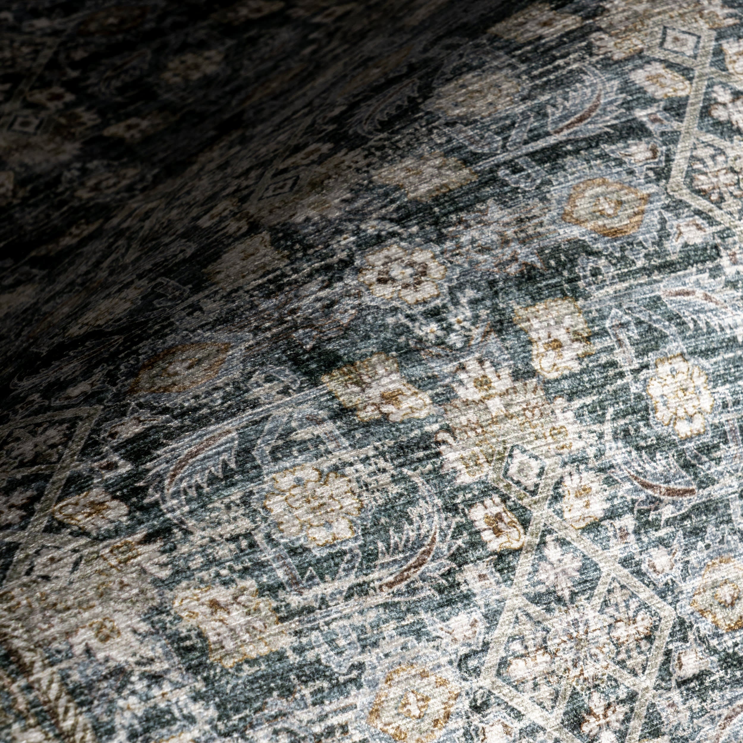 Kenia Medallion Spill Proof Washable Rug | Slate Blue - Image 3