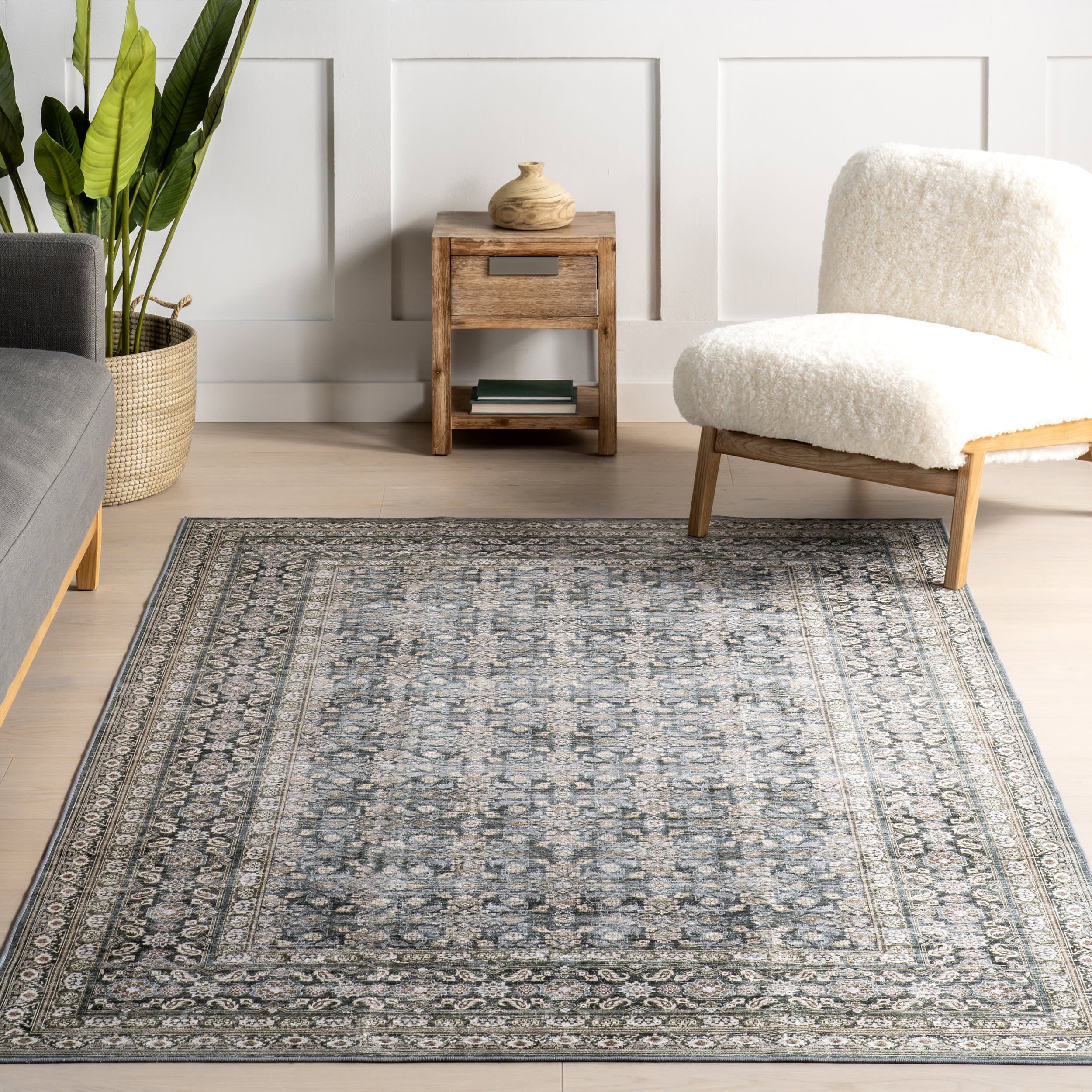 Kenia Medallion Spill Proof Washable Rug | Slate Blue - Image 5