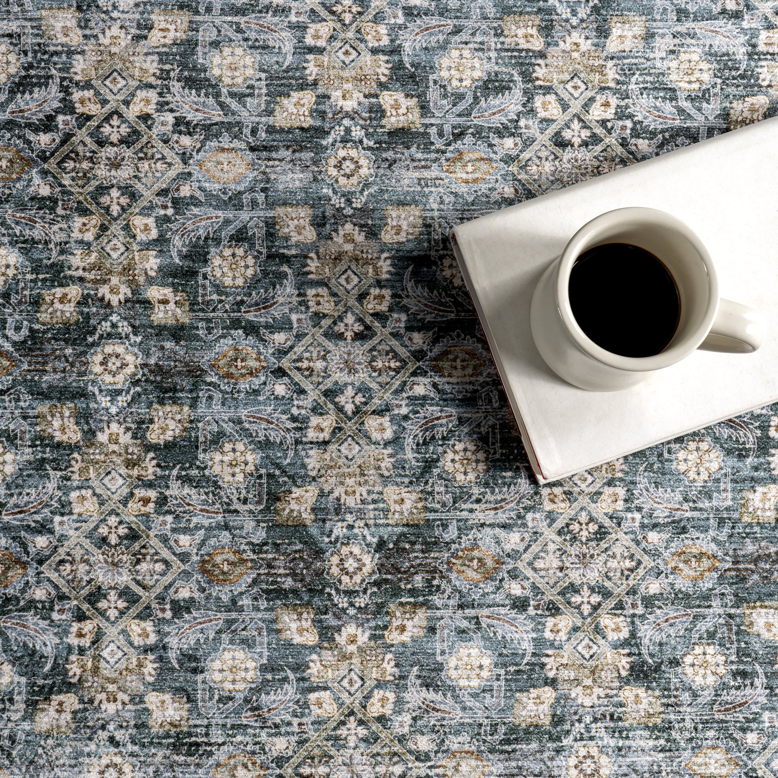 Kenia Medallion Spill Proof Washable Rug | Slate Blue - Image 8
