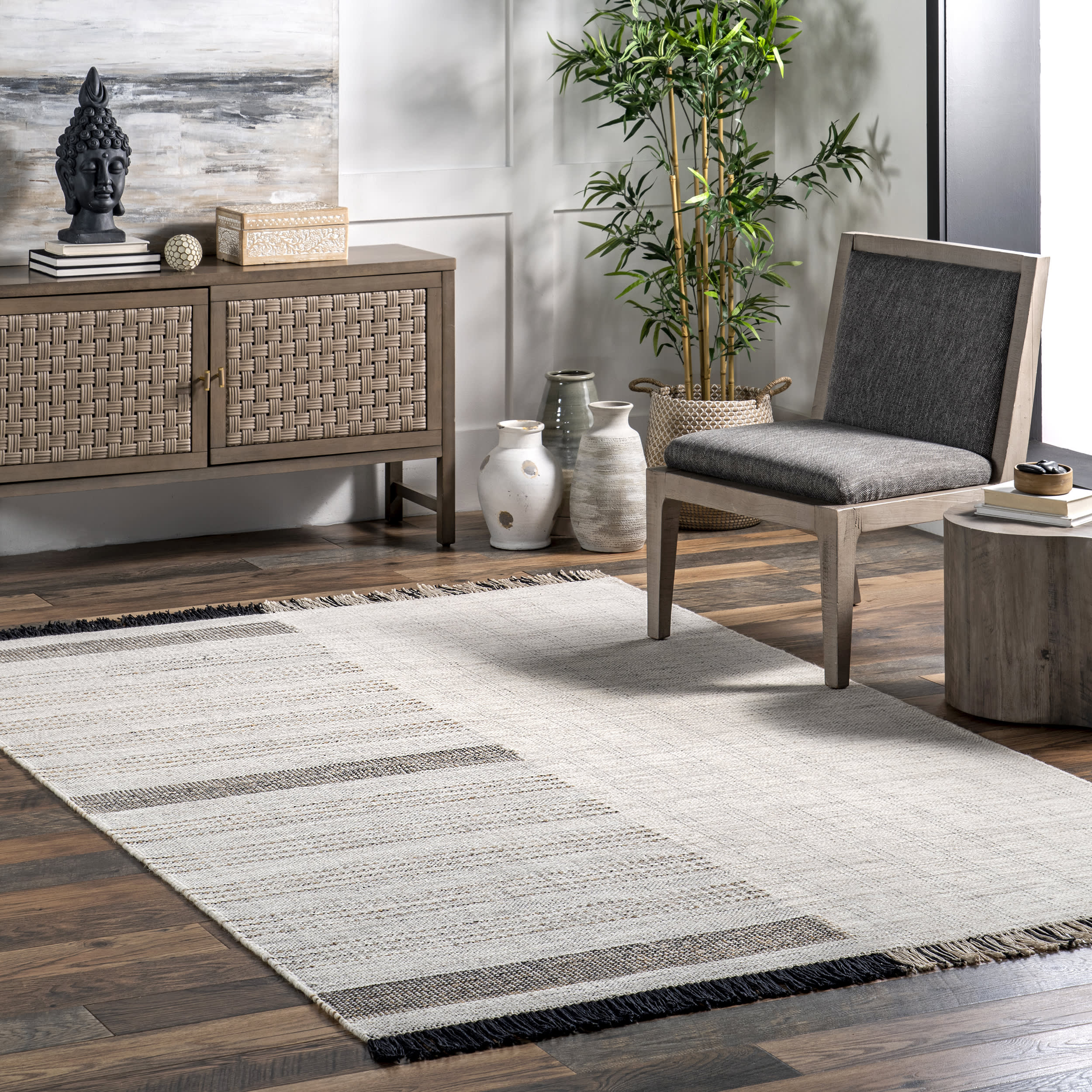 Kianna Wool Striped Rug | Beige - Image 2