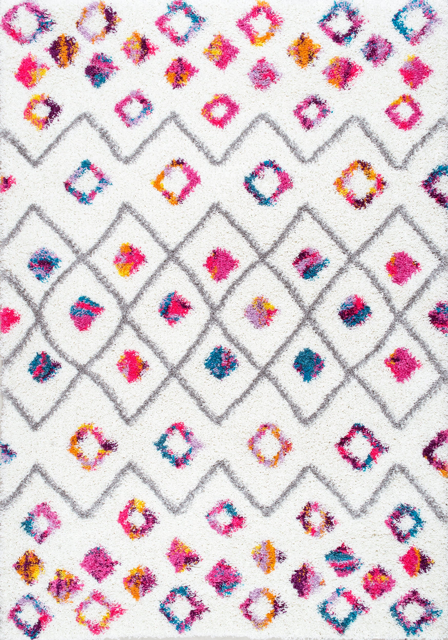 Kids Bohemian Diamond Trellis Shag Rug | Pink