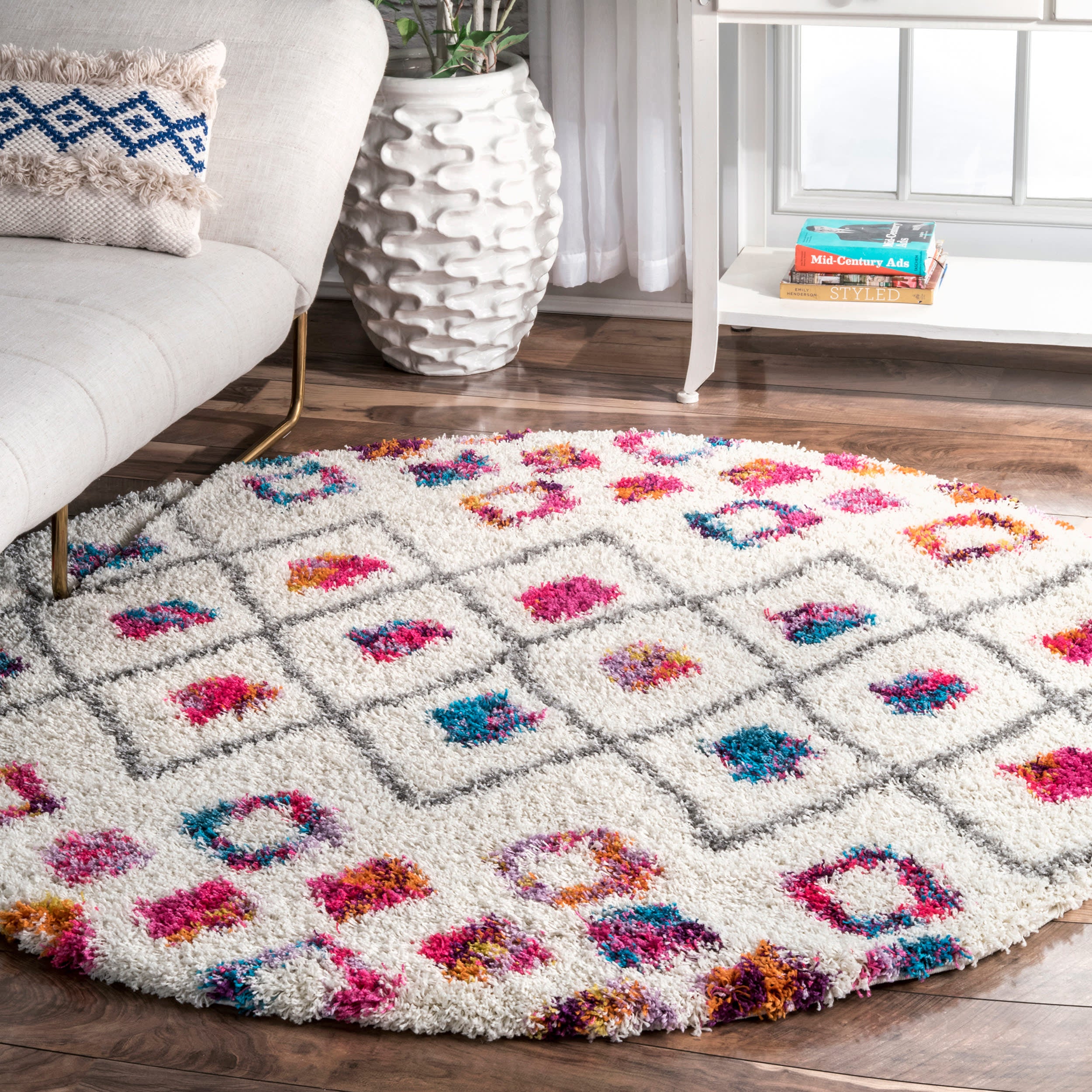 Kids Bohemian Diamond Trellis Shag Rug | Pink - Image 2
