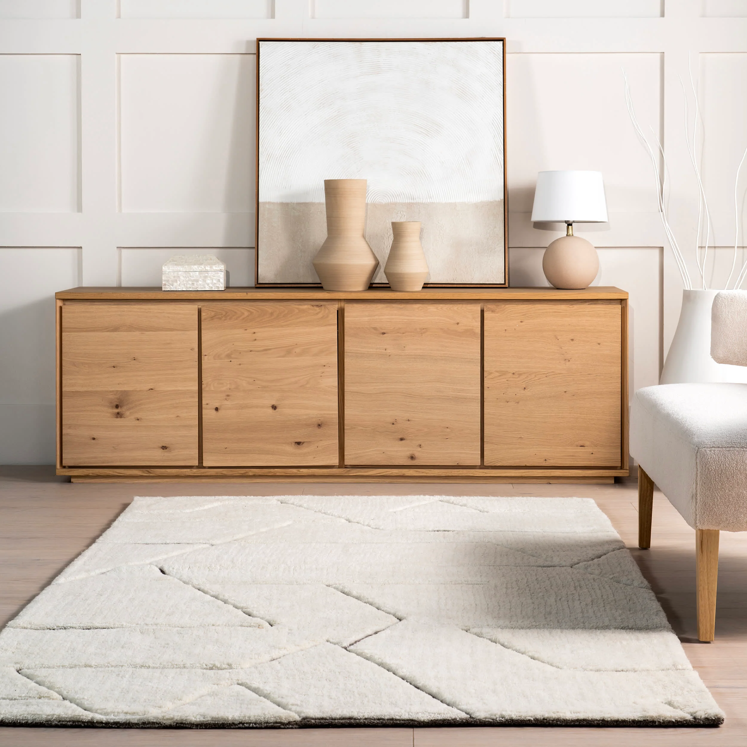 Kimia Hand Tufted Geometric New Zealand Wool Rug | Off White - Image 4