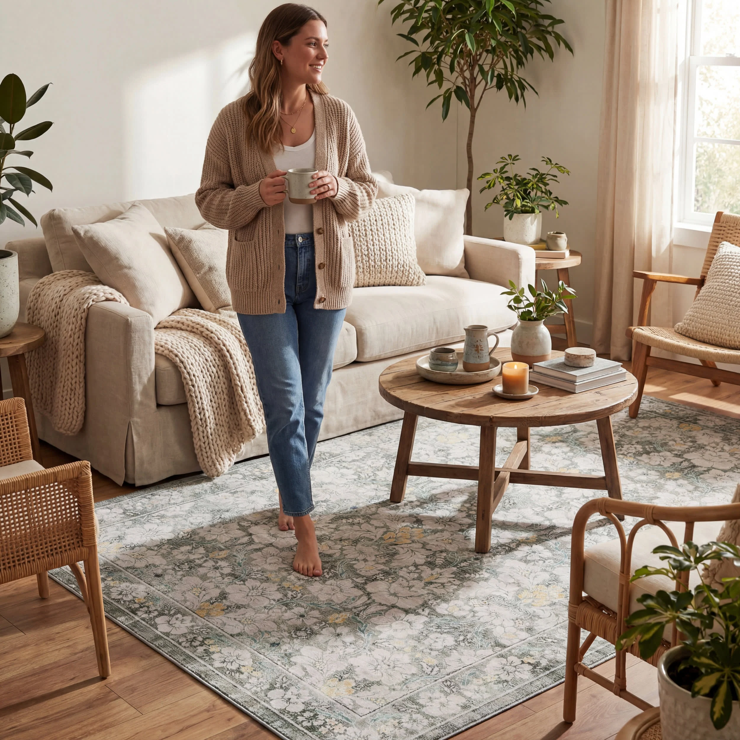Kinice Traditional Floral Washable Rug | Grey - Image 9