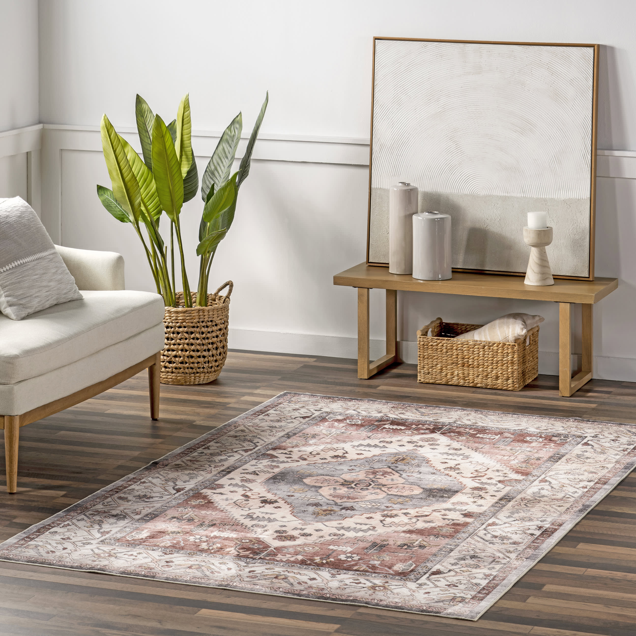 Kitura Medallion Washable Rug | Beige - Image 2