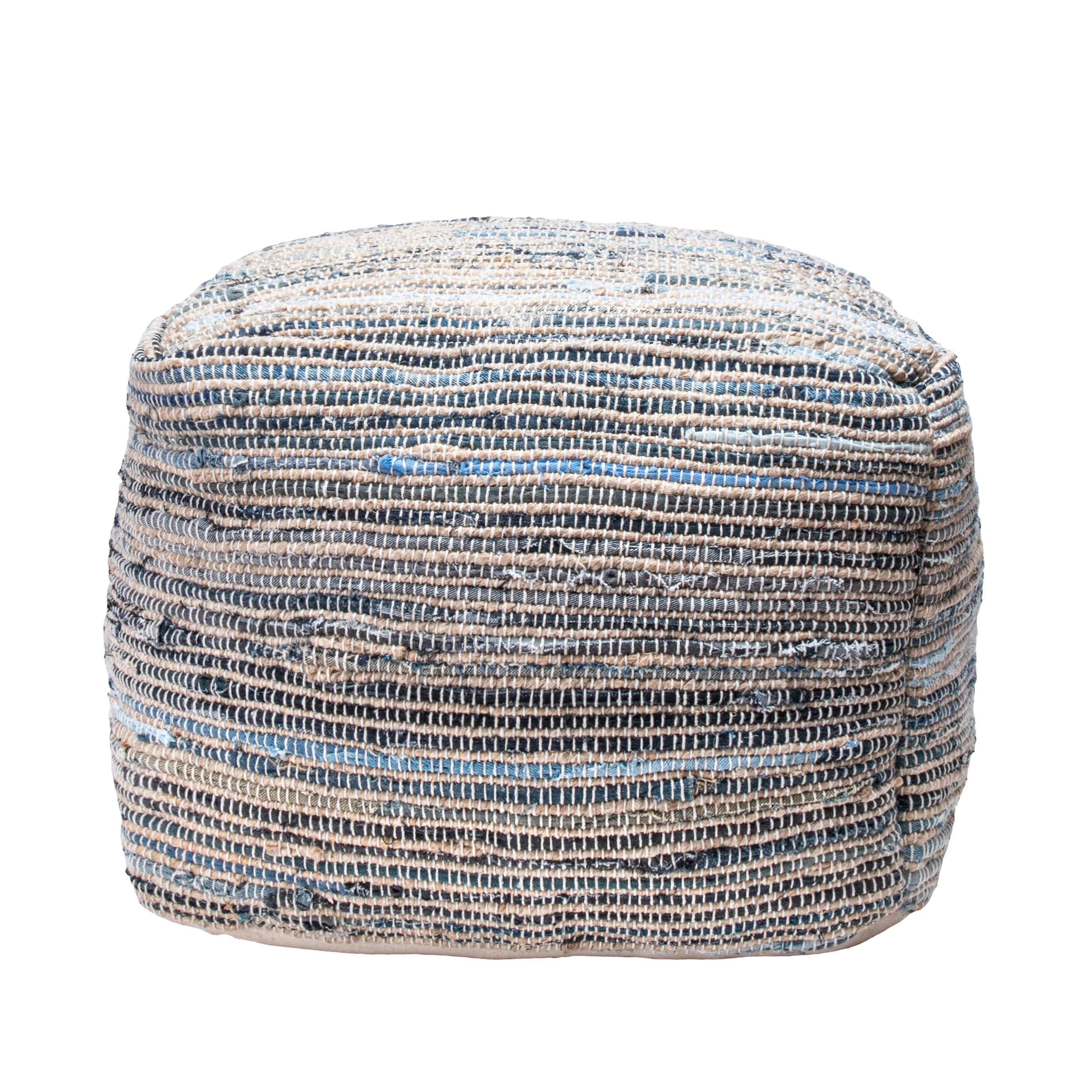 Knitted Jute and Denim Pouf | Natural