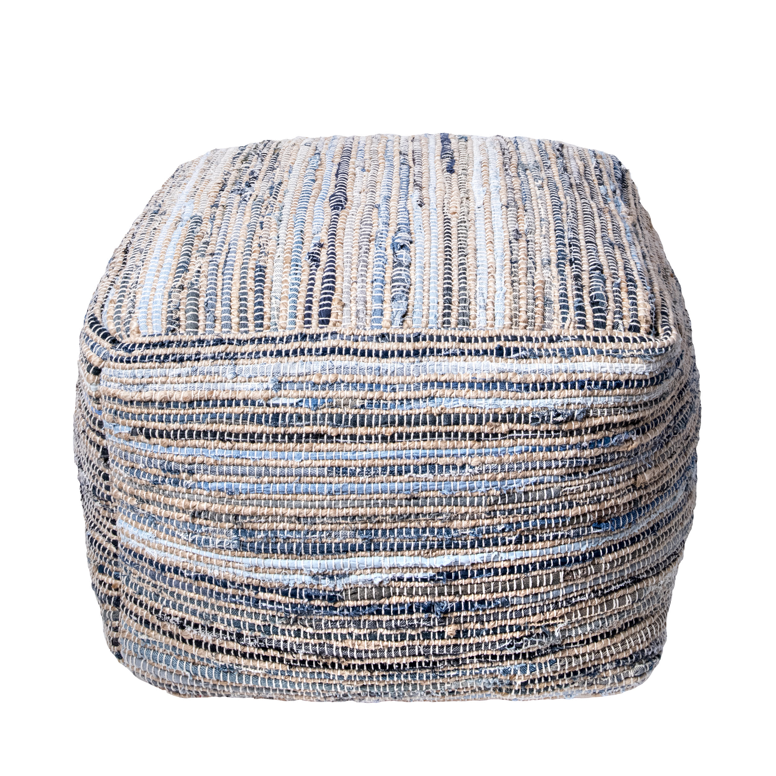 Knitted Jute and Denim Pouf | Natural - Image 3