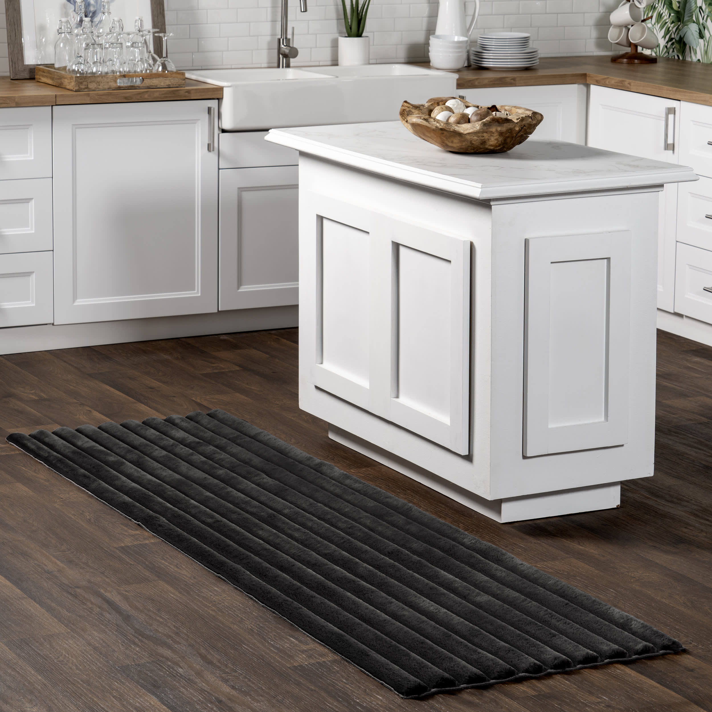 Kris Striped Plush Cloud Washable Rug | Charcoal - Image 2