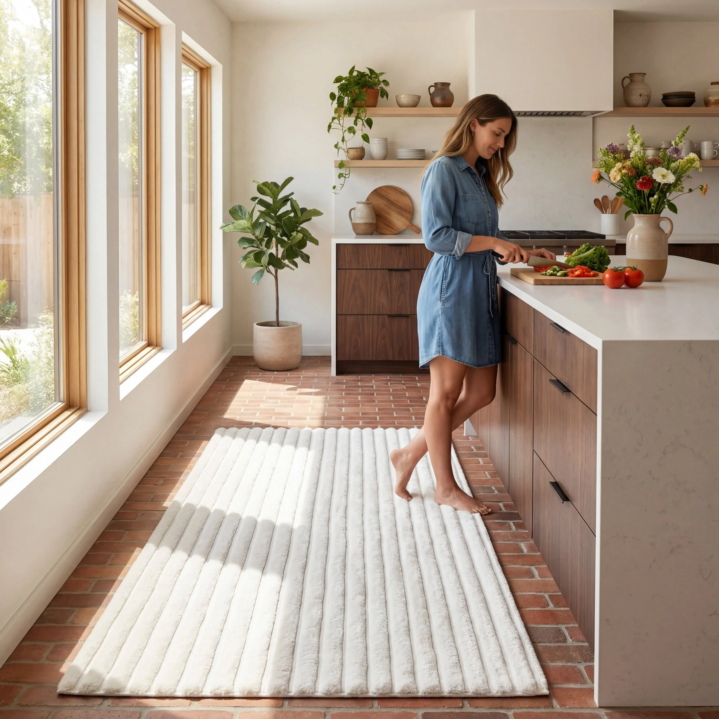 Kris Striped Plush Cloud Washable Rug | Off White - Image 7