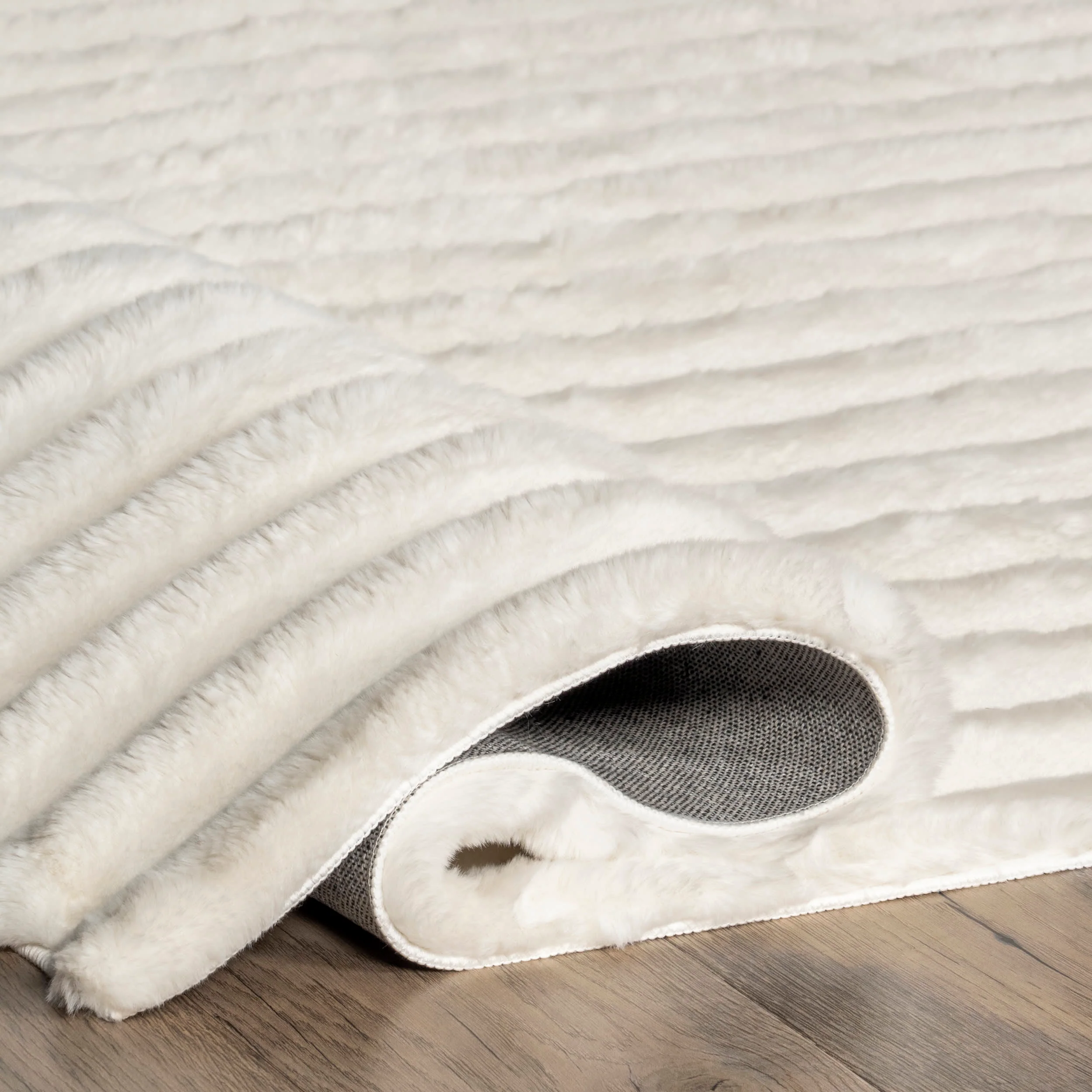 Kris Striped Plush Cloud Washable Rug | Off White - Image 8