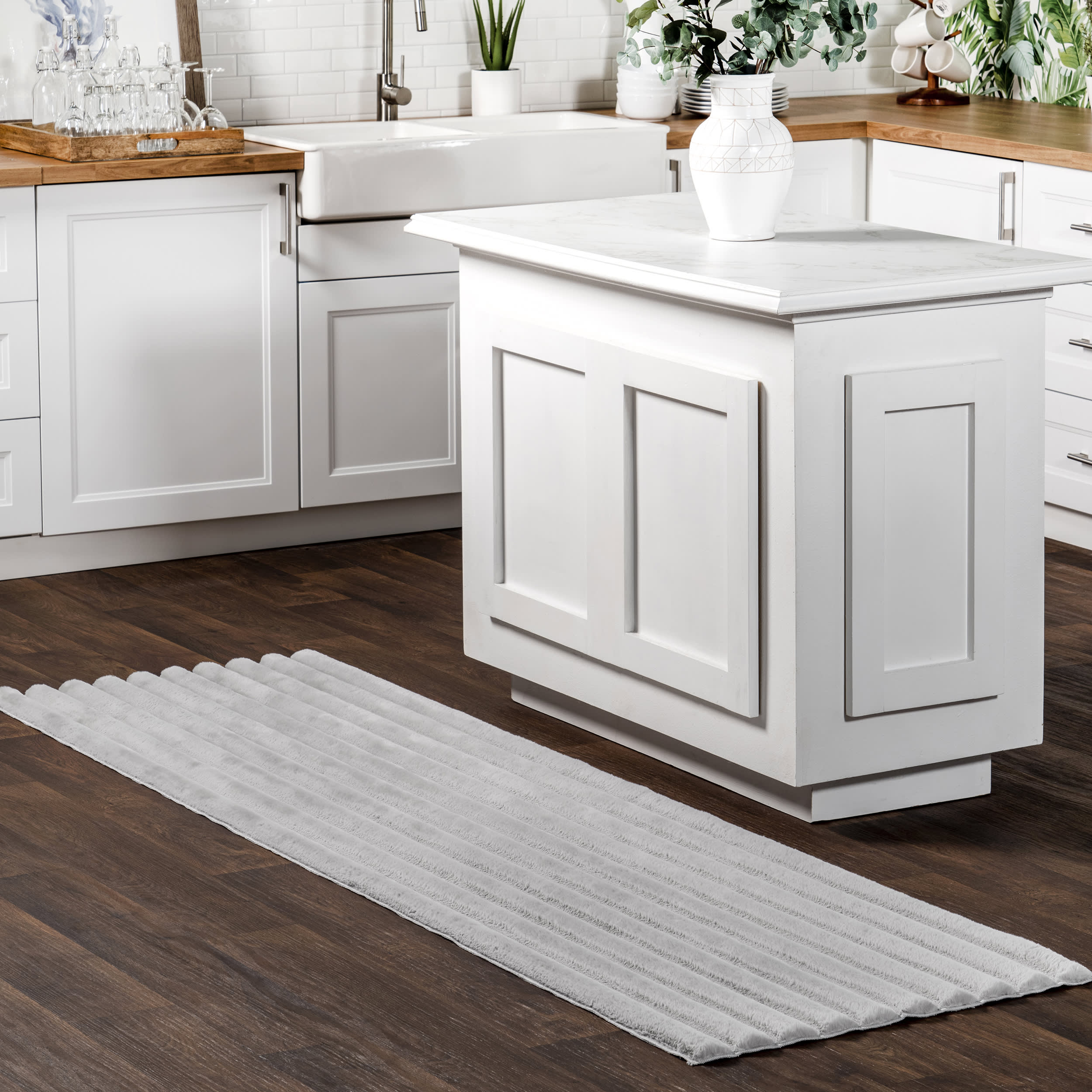 Kris Striped Plush Cloud Washable Rug | Silver - Image 2
