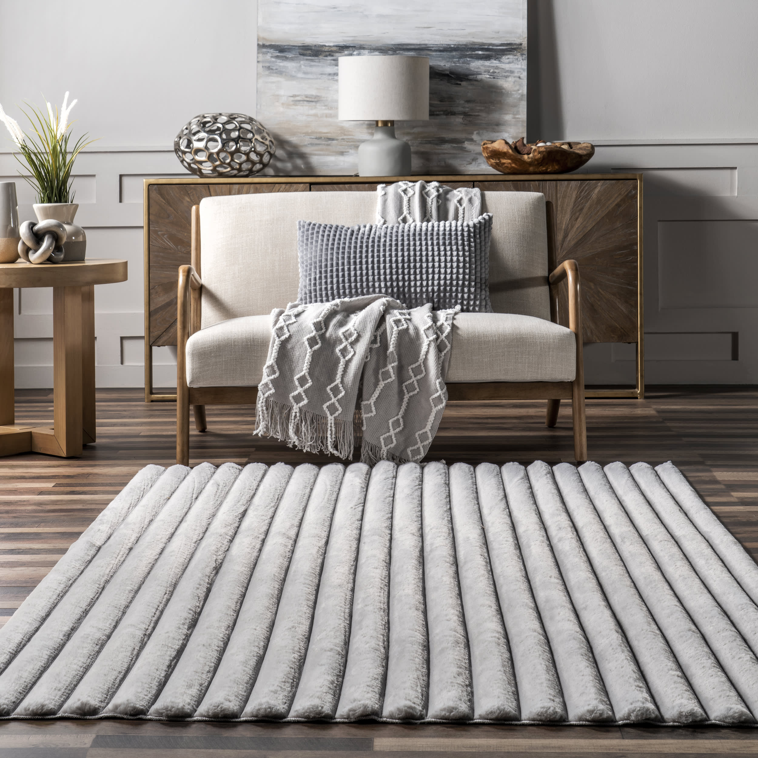Kris Striped Plush Cloud Washable Rug | Silver - Image 4
