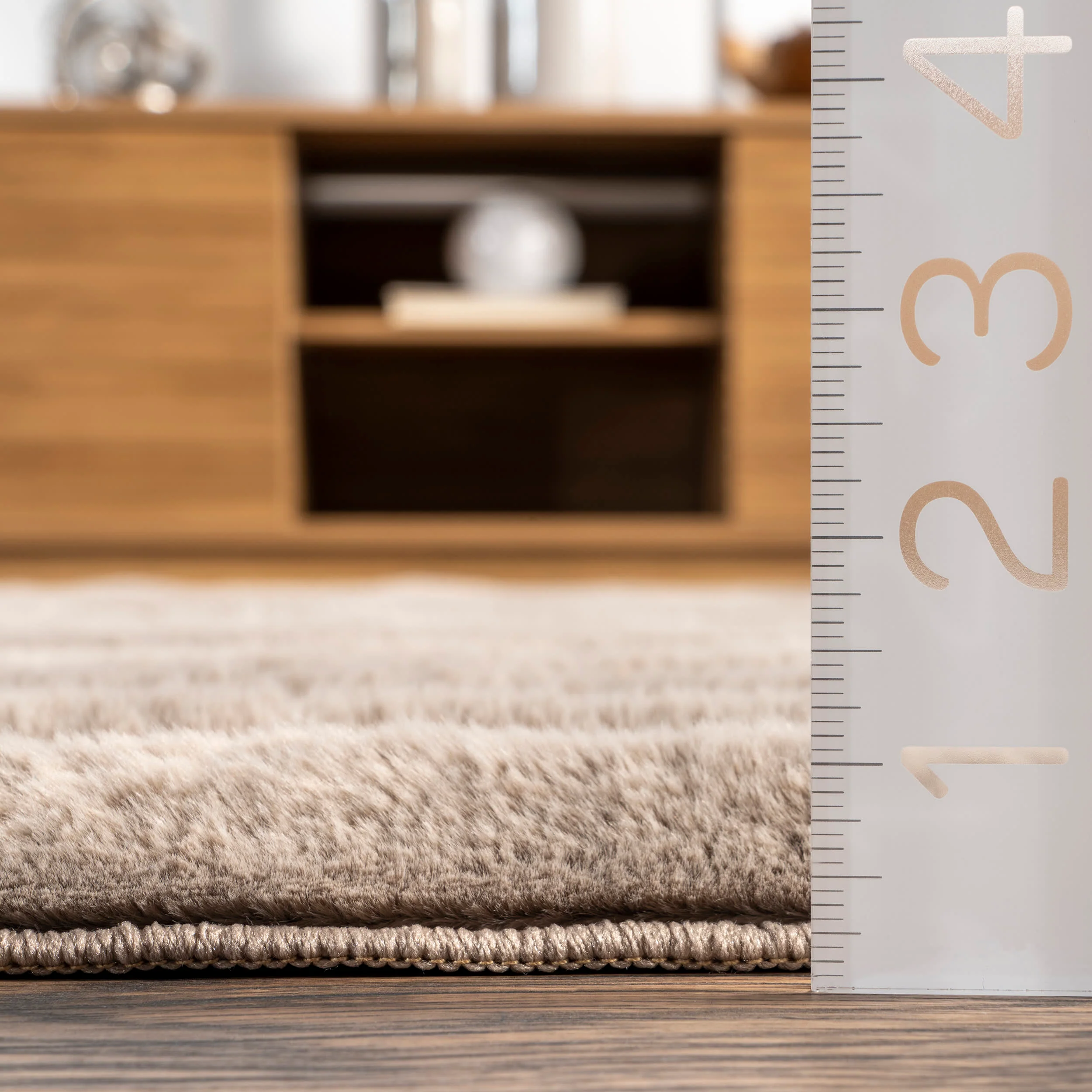 Kris Striped Plush Cloud Washable Rug | Taupe - Image 5