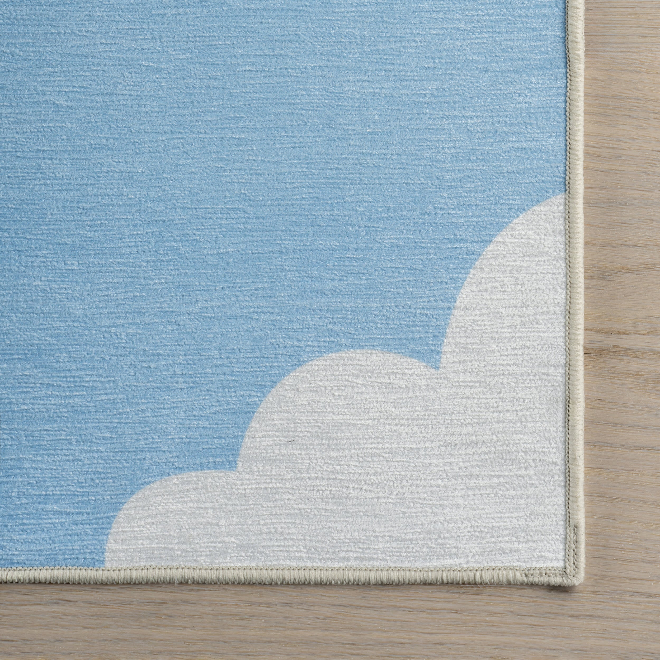 Landon Clouds Kids Spill Proof Washable Rug | Light Blue - Image 4