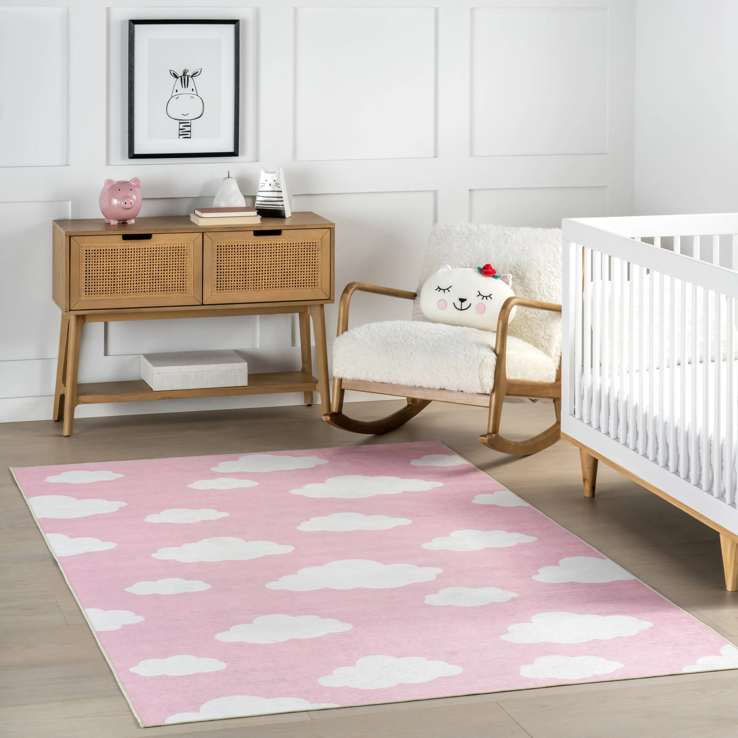 Landon Clouds Kids Spill Proof Washable Rug | Pink - Image 2