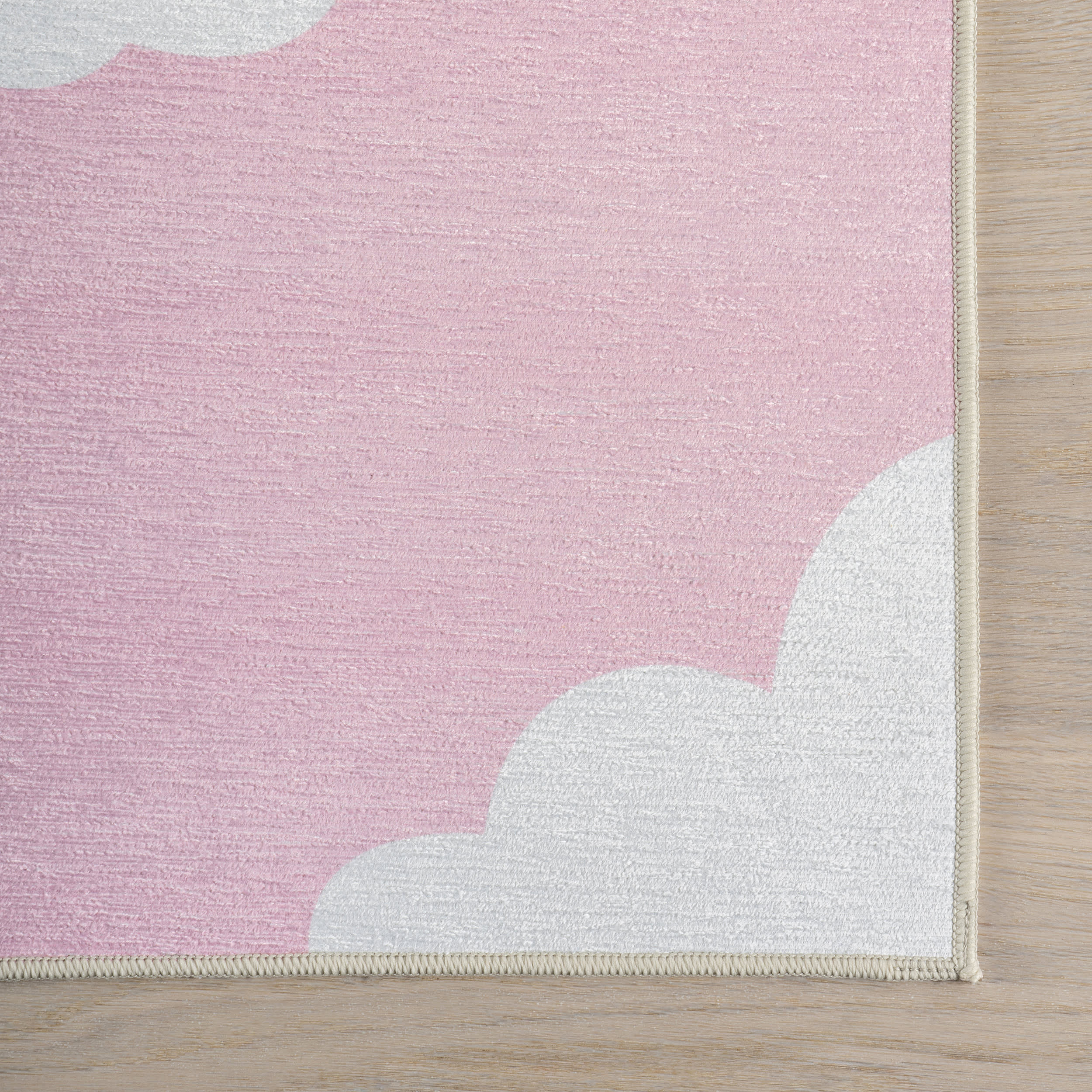 Landon Clouds Kids Spill Proof Washable Rug | Pink - Image 4