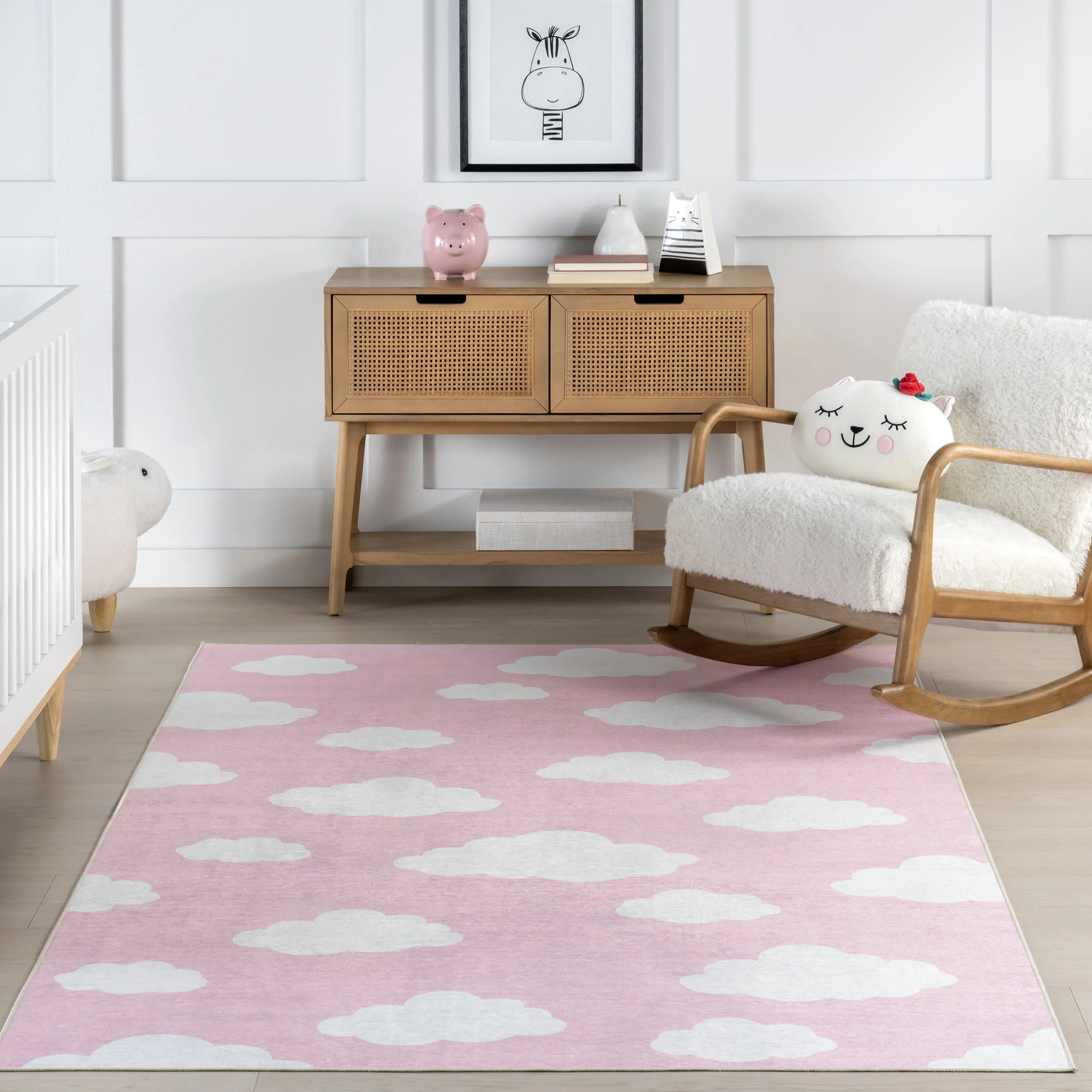 Landon Clouds Kids Spill Proof Washable Rug | Pink - Image 5