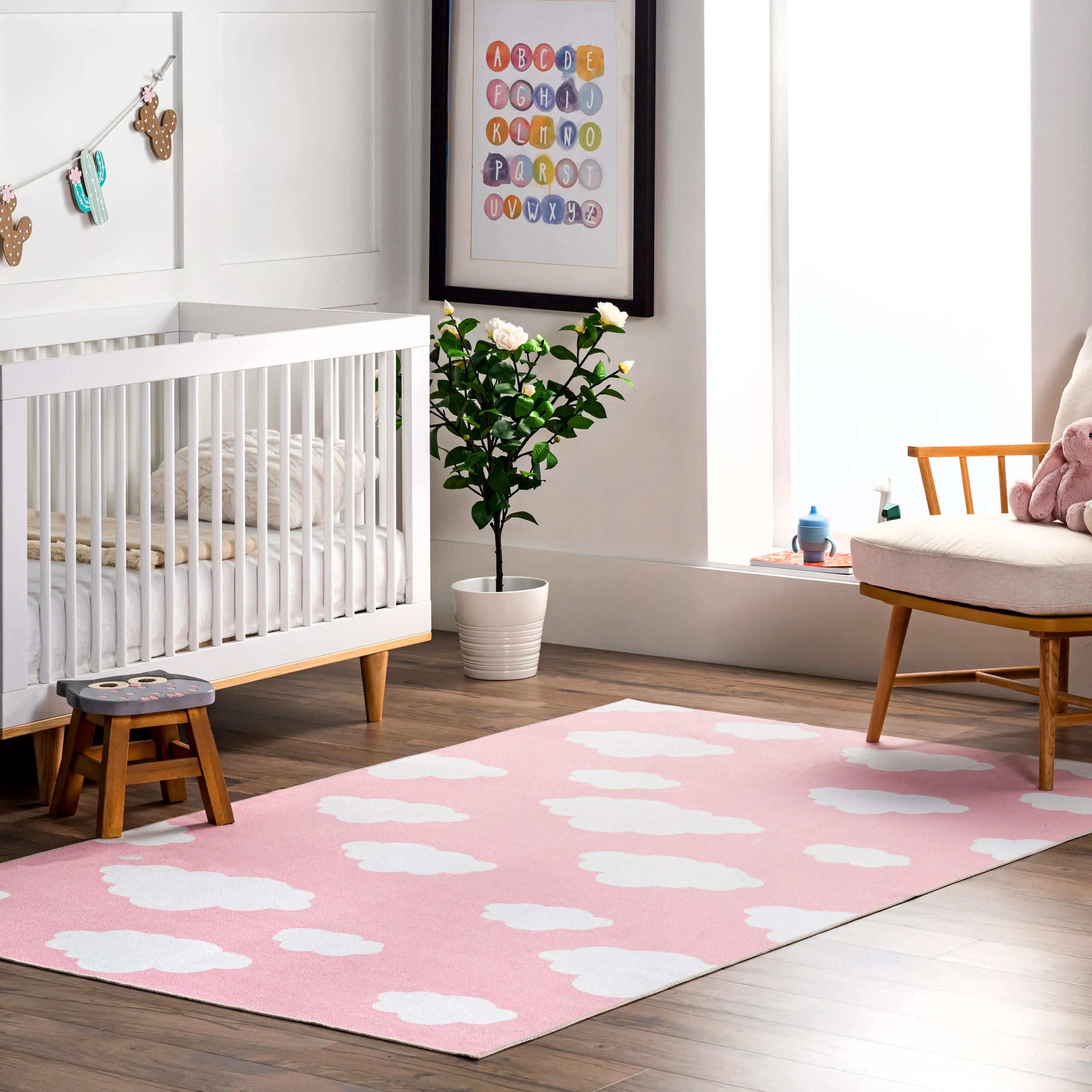 Landon Clouds Kids Washable Rug | Pink - Image 2