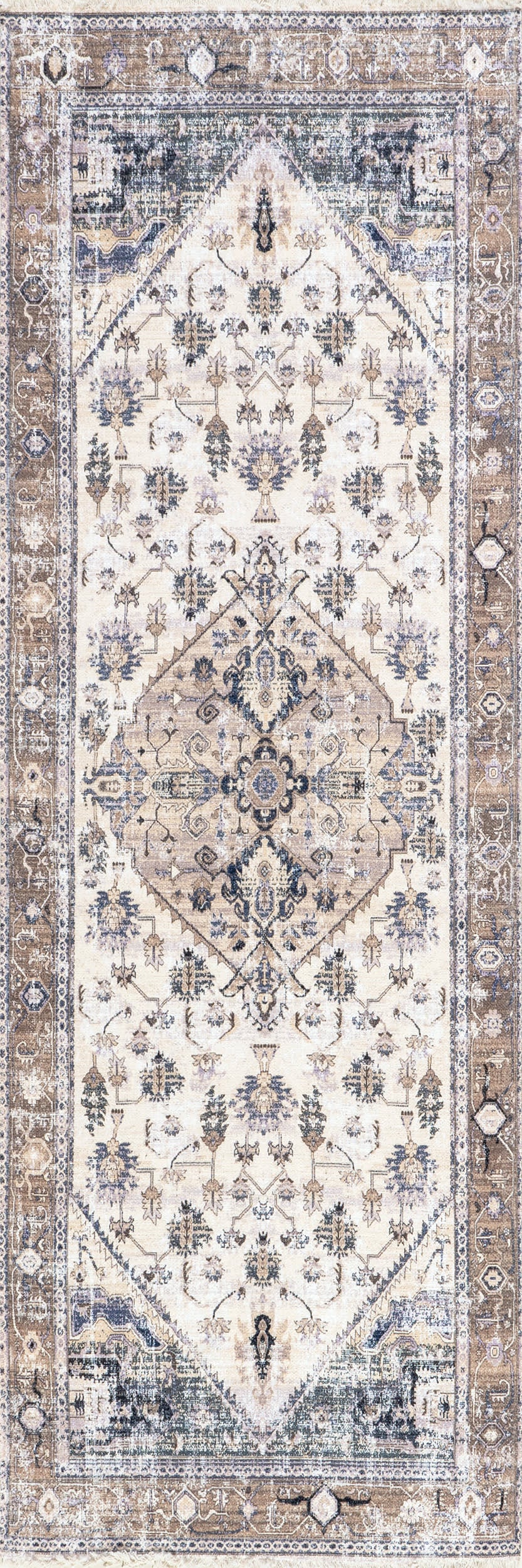 Larkspur Fringed Washable Rug | Light Brown
