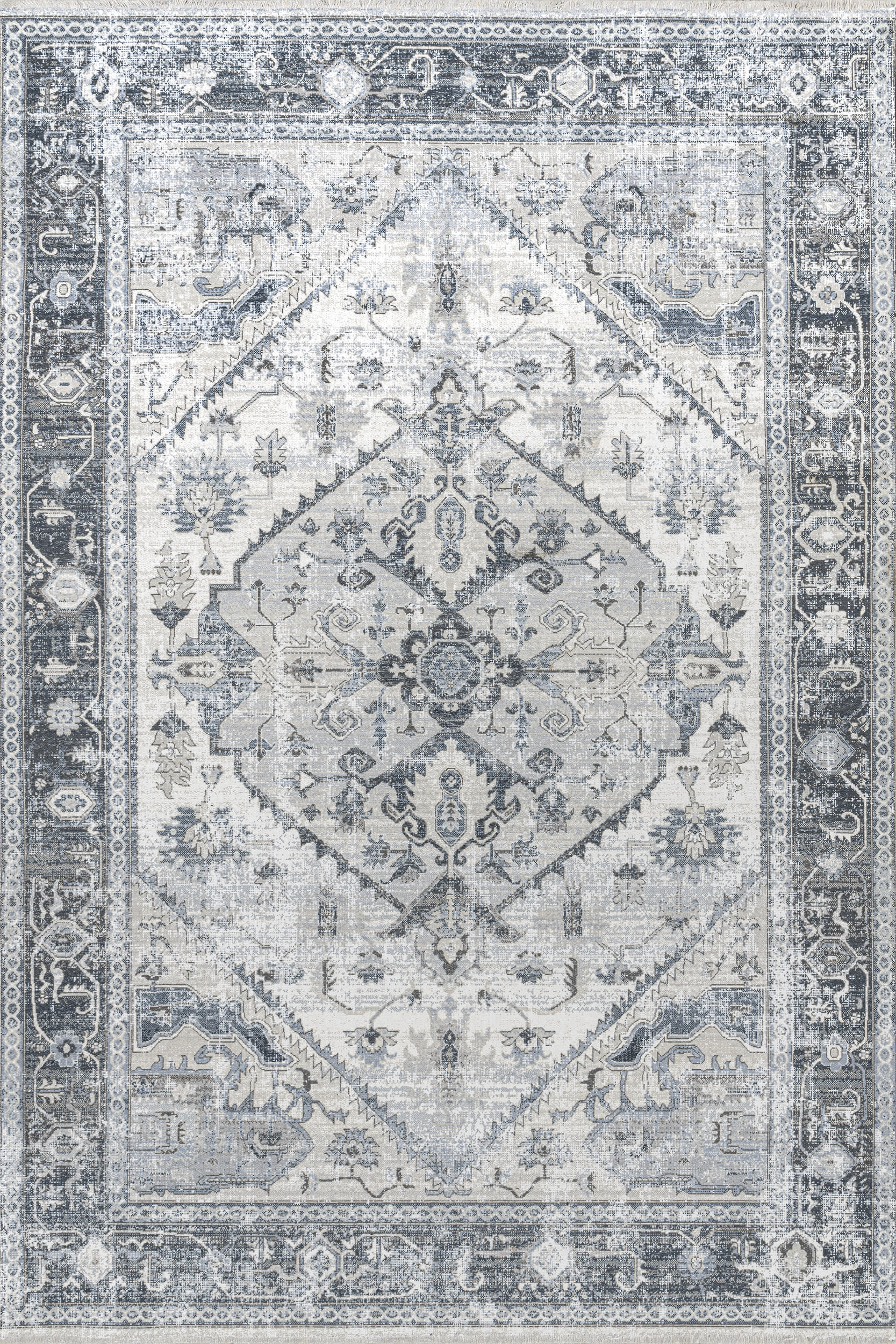 Larkspur Fringed Washable Rug | Light Grey