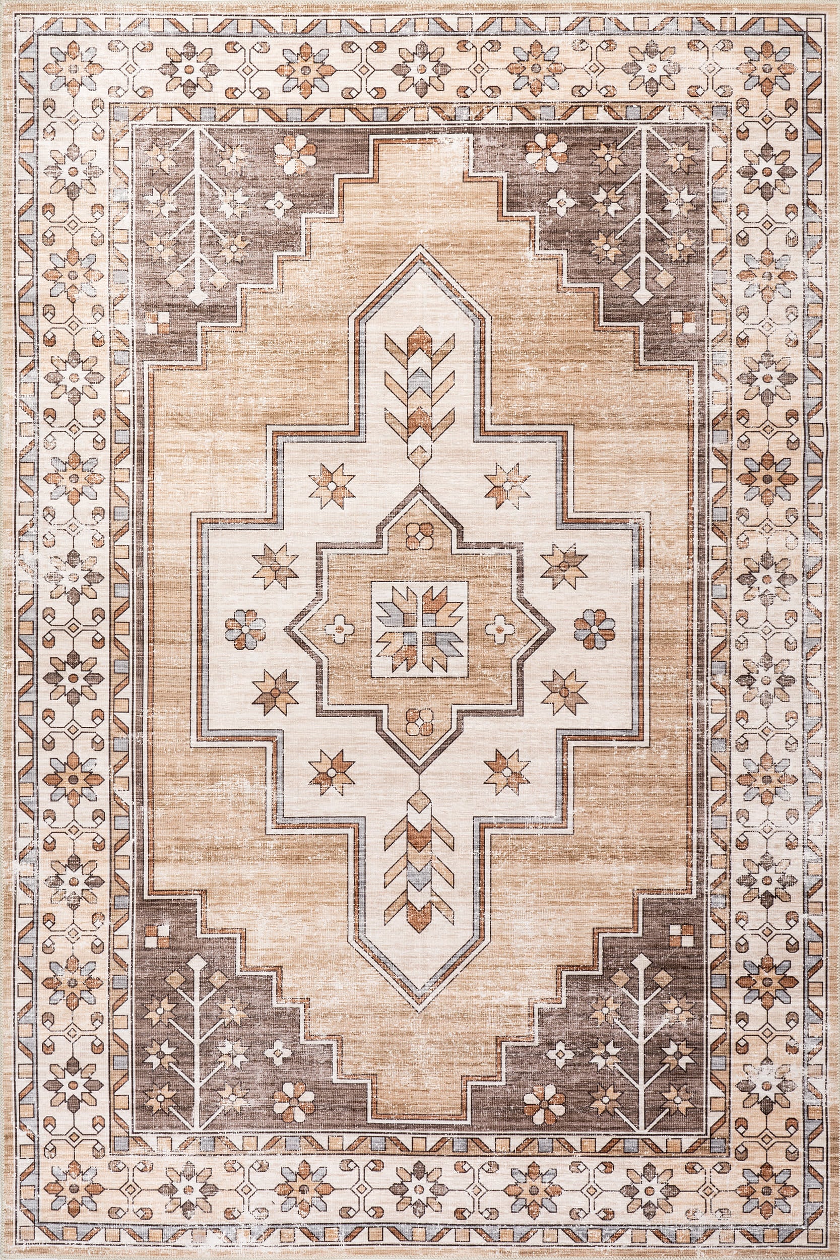 Laurel Medallion Spill Proof Washable Rug | Sand